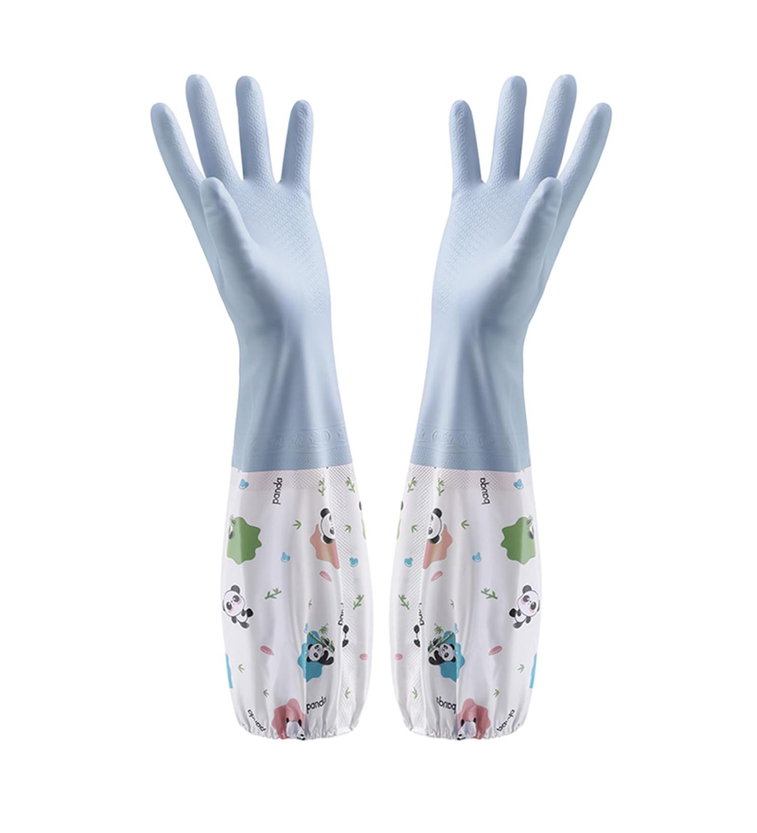 Household Gloves 1 Pair Cleaning Cute Panda Pattern Dishwashing Waterproof Plush Housework for Home Kitchen Autumn Blue M - Buy Online on GoSupps.com
