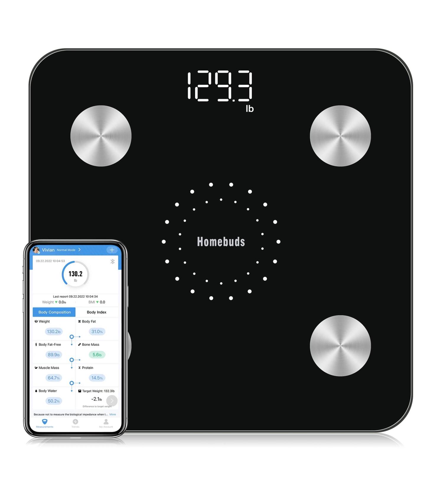 Homebuds Digital Bathroom Scale - Body Weight & Fat Monitor | Professional BMI, Water, Muscle Analysis | 400lb Capacity | Black - Buy Online on GoSupps.com