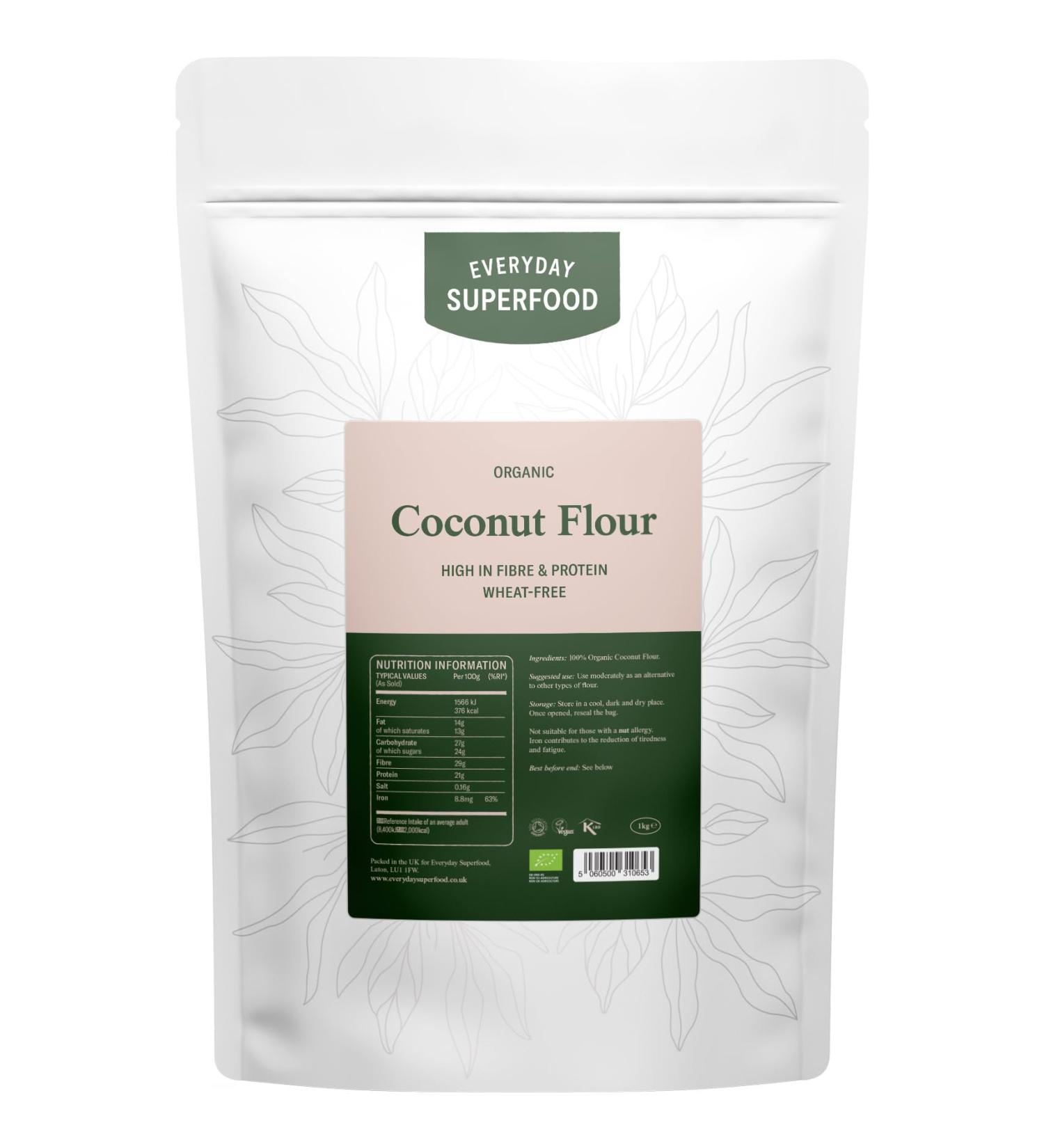 Organic Coconut Flour 1kg - Fine Keto Baking Ingredient | Certified Kosher Vegan - Bulk Sizes Available - Buy Online on GoSupps.com