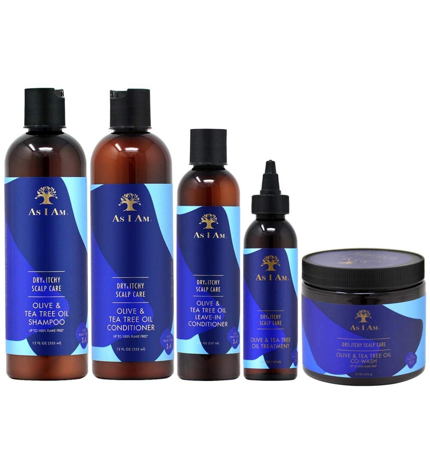 As I Am Dry & Itchy Scalp Care Olive & Tea Tree Oil Shampoo + Conditioner 12oz + Leave-In 8oz + Oil Treatment 4oz + CoWash 16oz