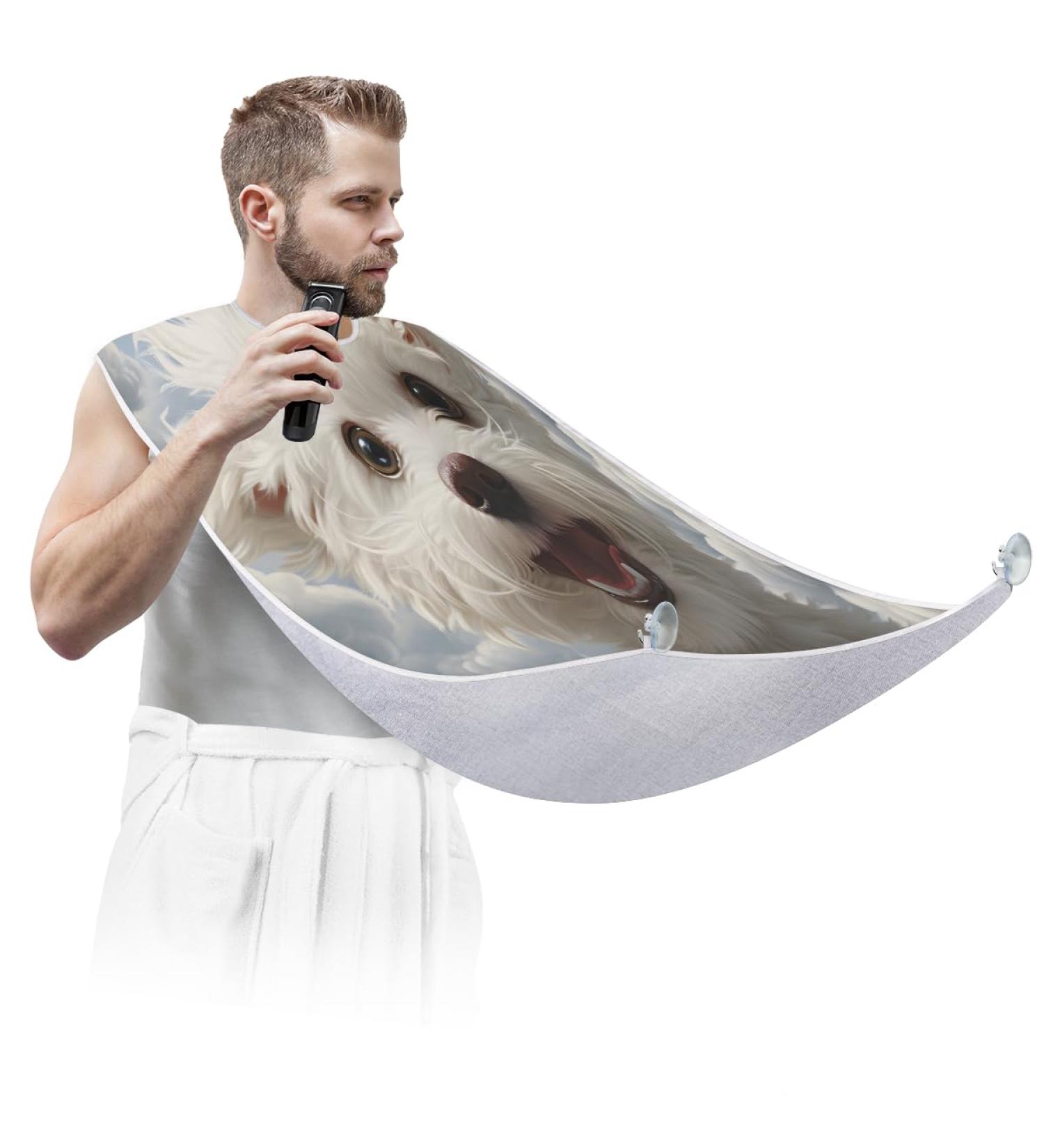 Beard Bib Apron - Cute Dog Beard Hair Catcher for Men | Perfect Father's Day & Anniversary Gifts with 2 Suction Cups - Buy Online on GoSupps.com
