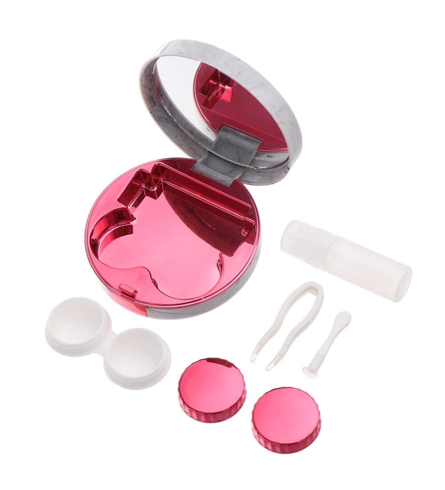 Portable Contact Lens Container with Mirror - Nfegsiya Rose Red Eyewear Kit for Travel | Round Housing & Glass Box - Buy Online on GoSupps.com