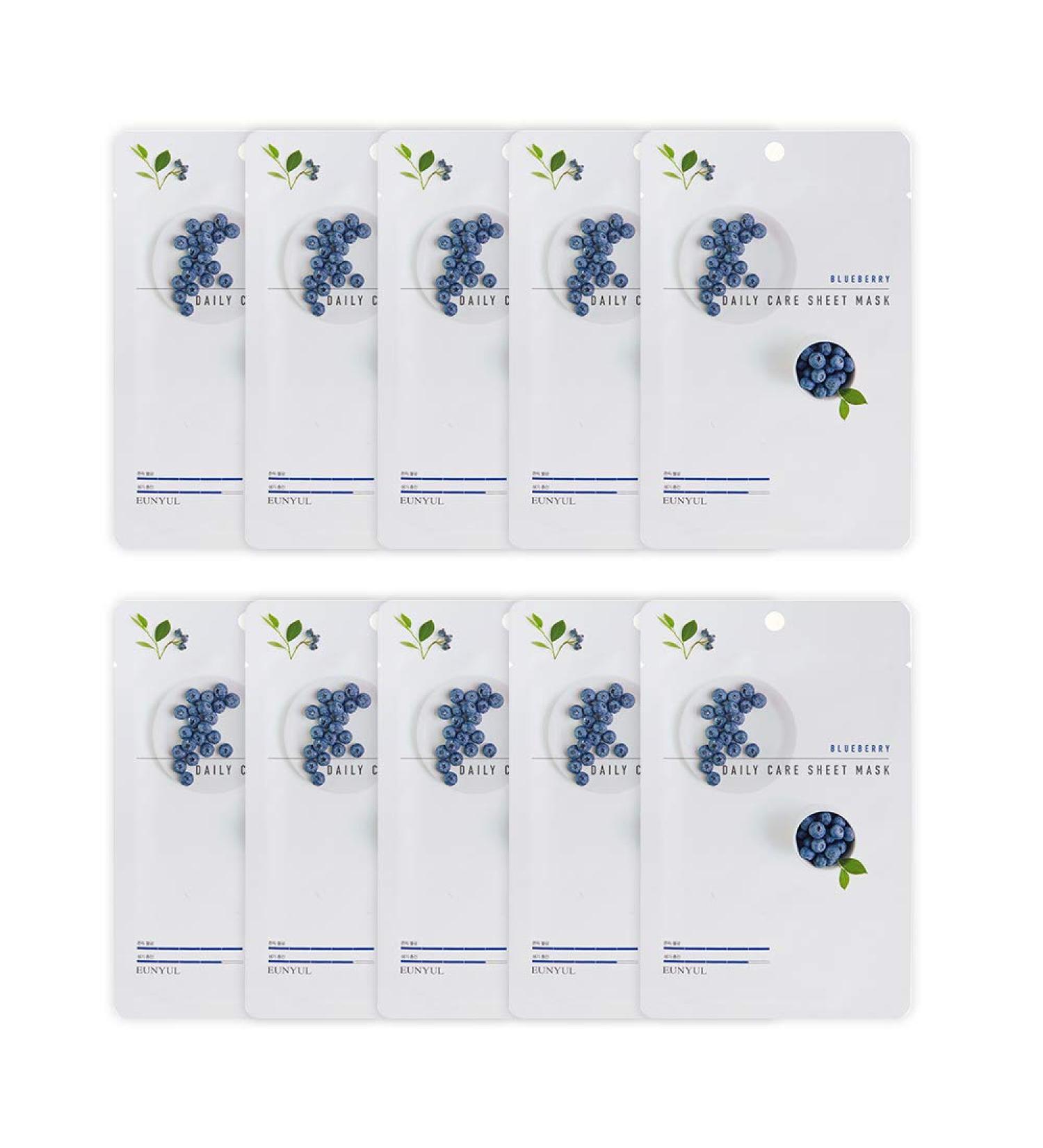 Buy Eunyul Daily Care Face Mask Pack - 10 Vegan Blueberry Masks | Korean Skin Care Hypoallergenic & Natural Ingredients - Buy Online on GoSupps.com