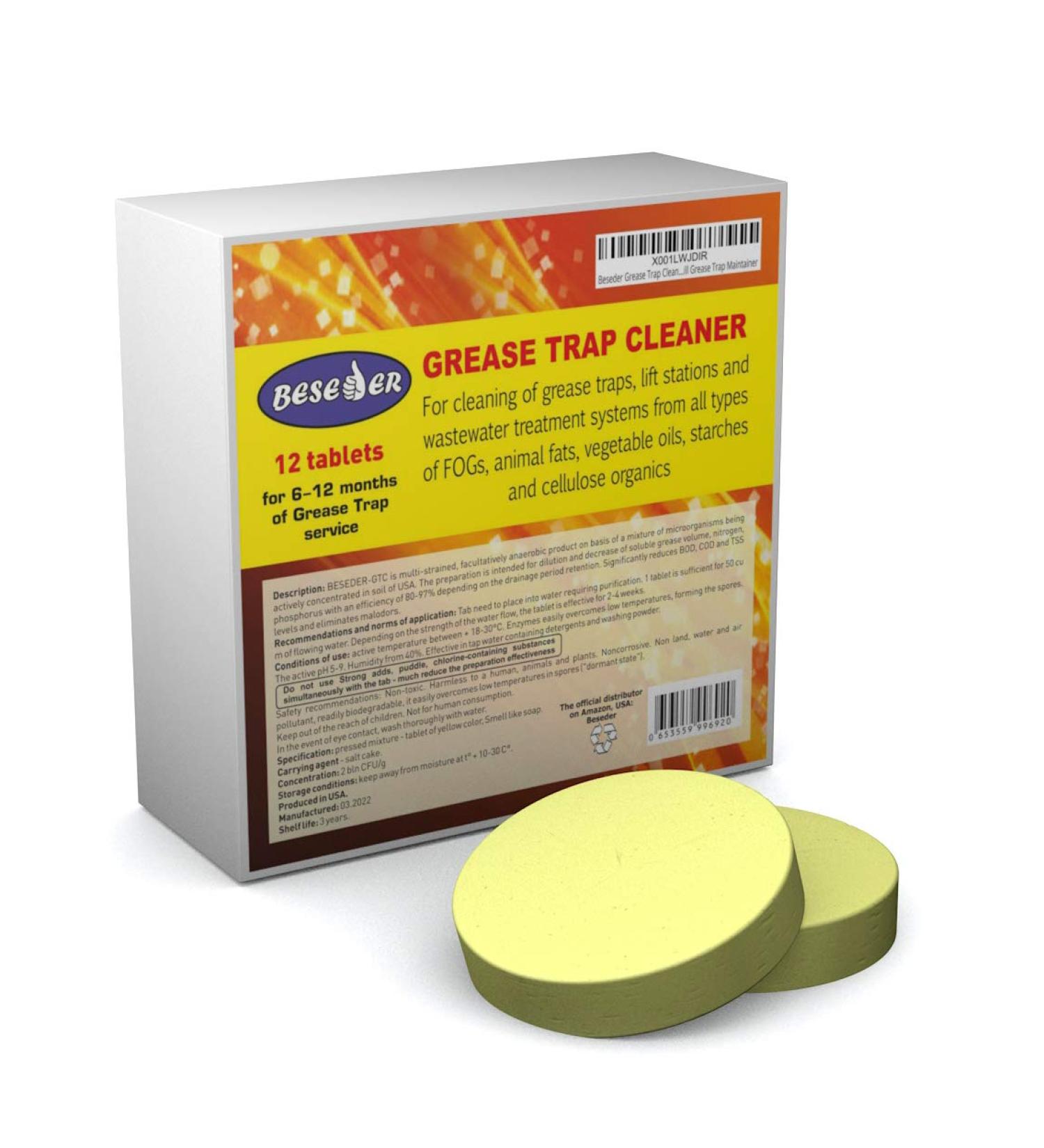 Beseder Grease Trap Cleaner tablets for grease decomposition  grease trap treatment and odor removal from grease trap interceptor (in 1 box 12 tablets) For grease trap - Buy Online on GoSupps.com