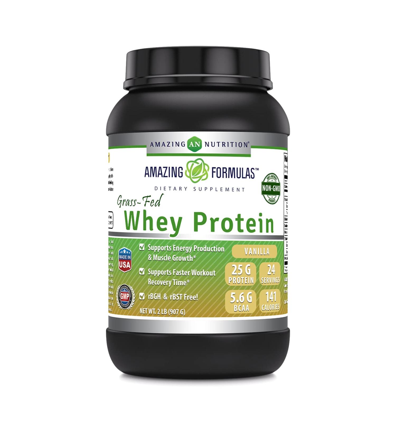 Amazing Formulas Grass-Fed Whey Protein Powder - 2 Lbs Vanilla Non-GMO Gluten-Free Made in USA - International Shipping Available - Buy Online on GoSupps.com