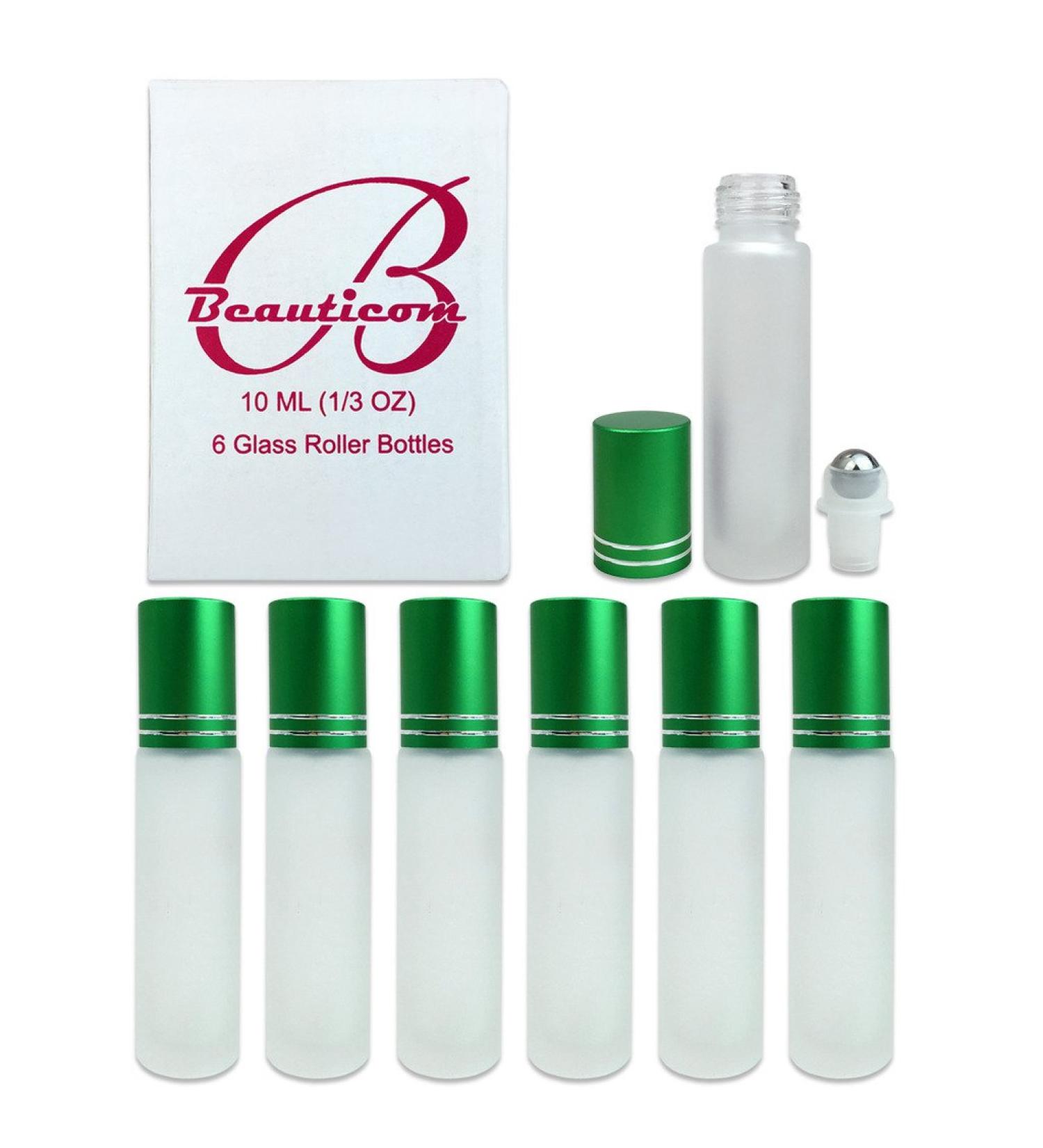 Beauticom Green 10ml Roller Bottles - 12 Pack with Metal Caps & Stainless Steel Roll Balls for Essential Oils Perfume Aromatherapy & Lip Gloss | International Shipping Available - Buy Online on GoSupps.com