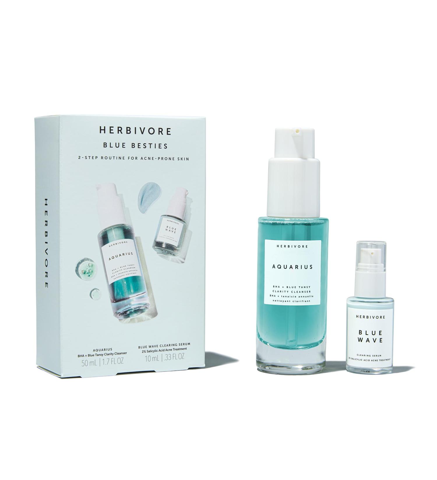 HERBIVORE Blue Besties Duo | Acne Treatment - Aquarius Cleanser & Blue Wave Serum | Vegan Cruelty-Free Plant-Based - Buy Online on GoSupps.com