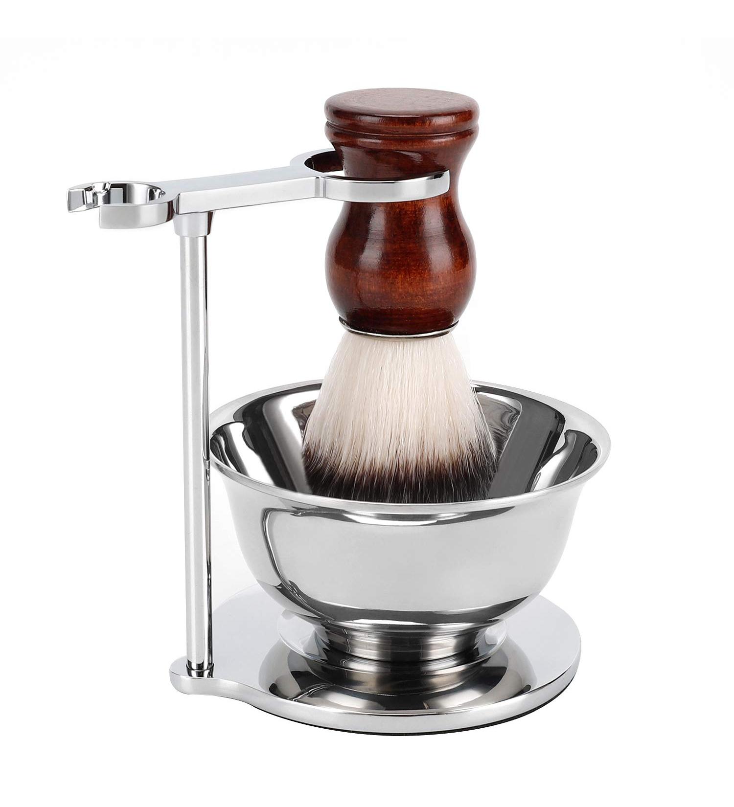 Sanwa Deluxe Shaving Kit for Men - Stainless Steel Razor, Brush Stand, Soap Bowl - Perfect Gift for Him - Buy Online on GoSupps.com
