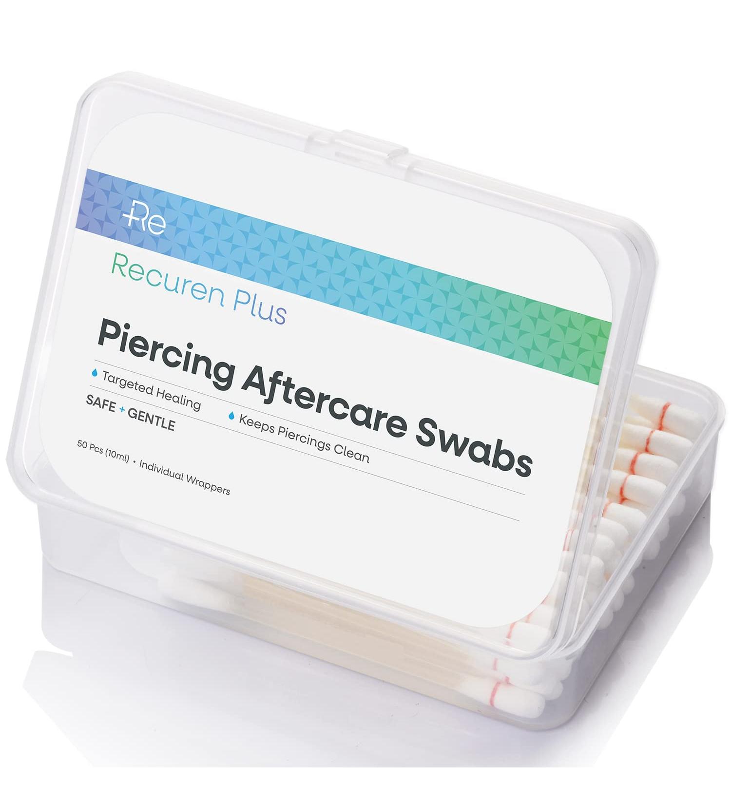 Recuren Plus Piercing Aftercare Swabs - 50 Pcs Skincare Swabs for Healing and Cleansing Irritated Piercings - Buy Online on GoSupps.com