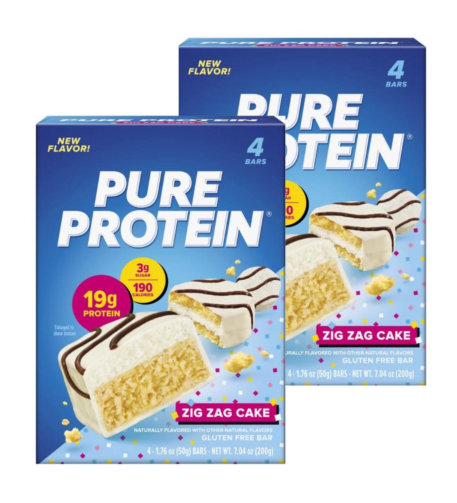 Pure Protein Zig Zag Cake Protein Bars Vanilla Cake with Milk Chocolate Frosting 19g Protein Gluten Free Low Sugar 1.76 oz (2 Pack of 4 Bars) - Buy Online on GoSupps.com