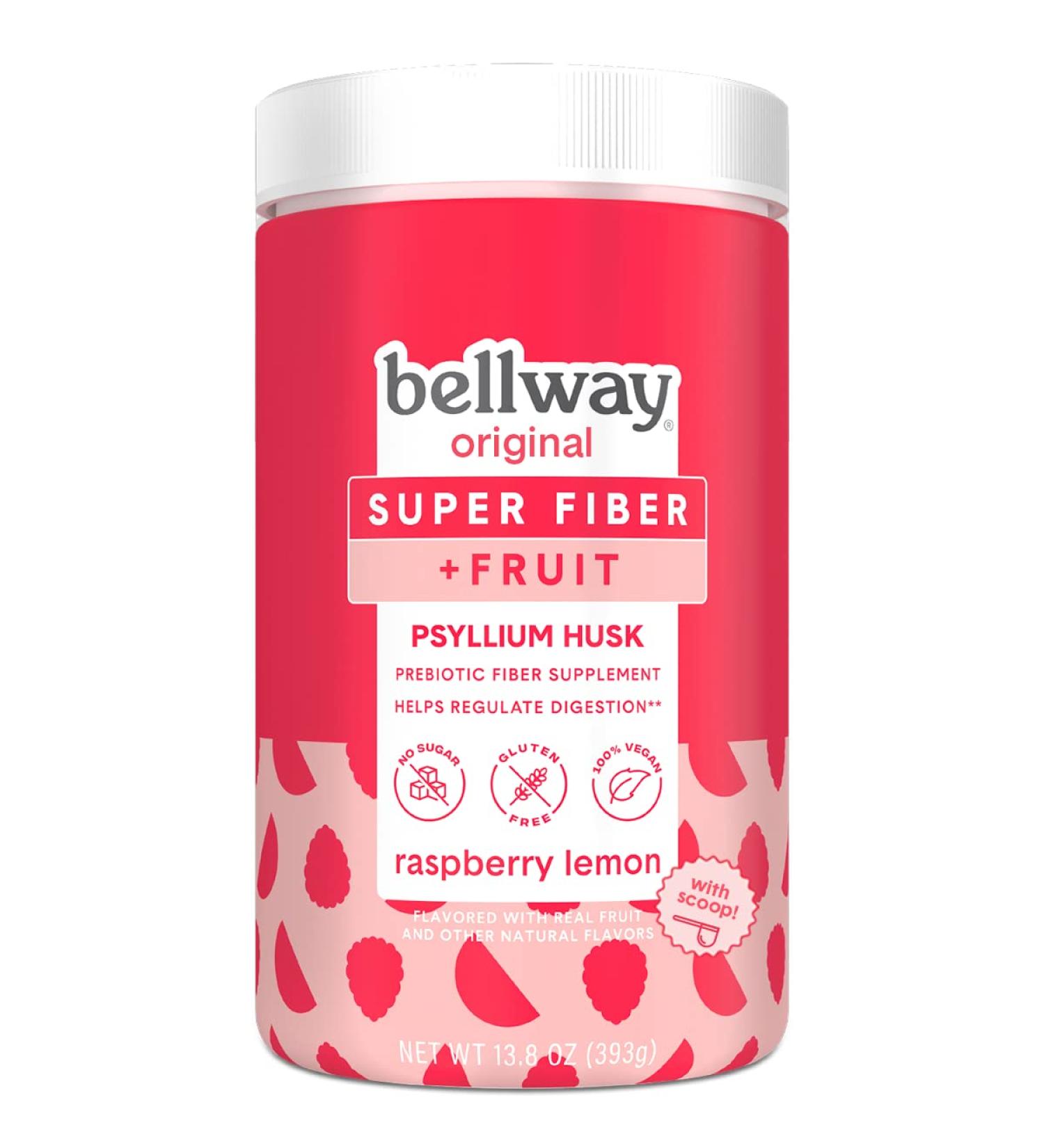 Bellway Super Fiber Powder with Psyllium Husk - Raspberry Lemon Flavor | 13.8 oz | Sugar-Free Fruit Supplement - Buy Online on GoSupps.com