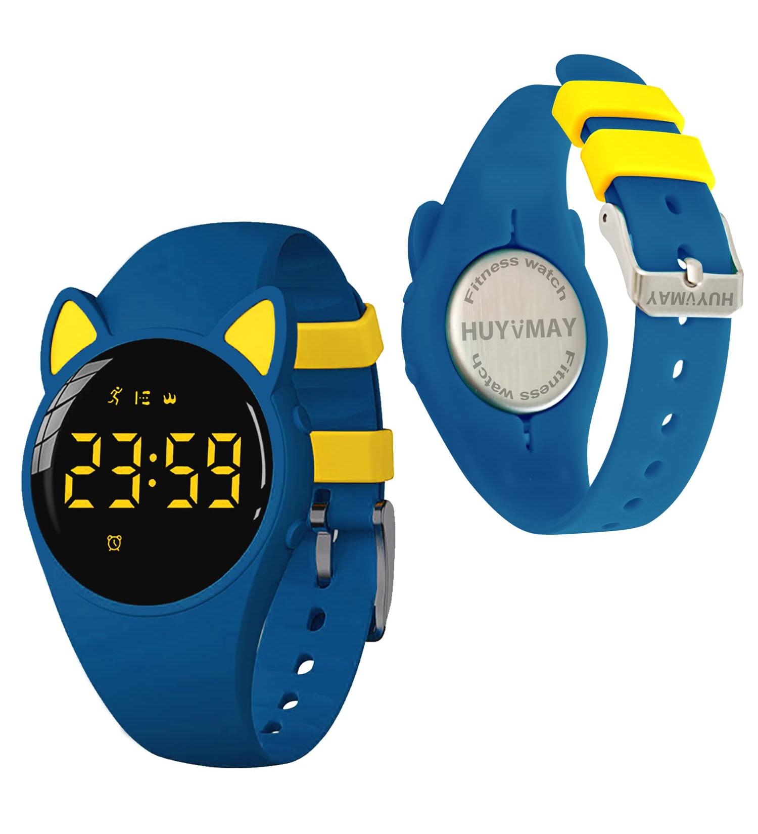 HUYVMAY Kids Fitness Tracker Pedometer Watch | USB Charge | IP68 Waterproof Digital Watch for Boys and Girls | Alarm Clock Timer | Step Counter | Blue+Yellow - Buy Online on GoSupps.com