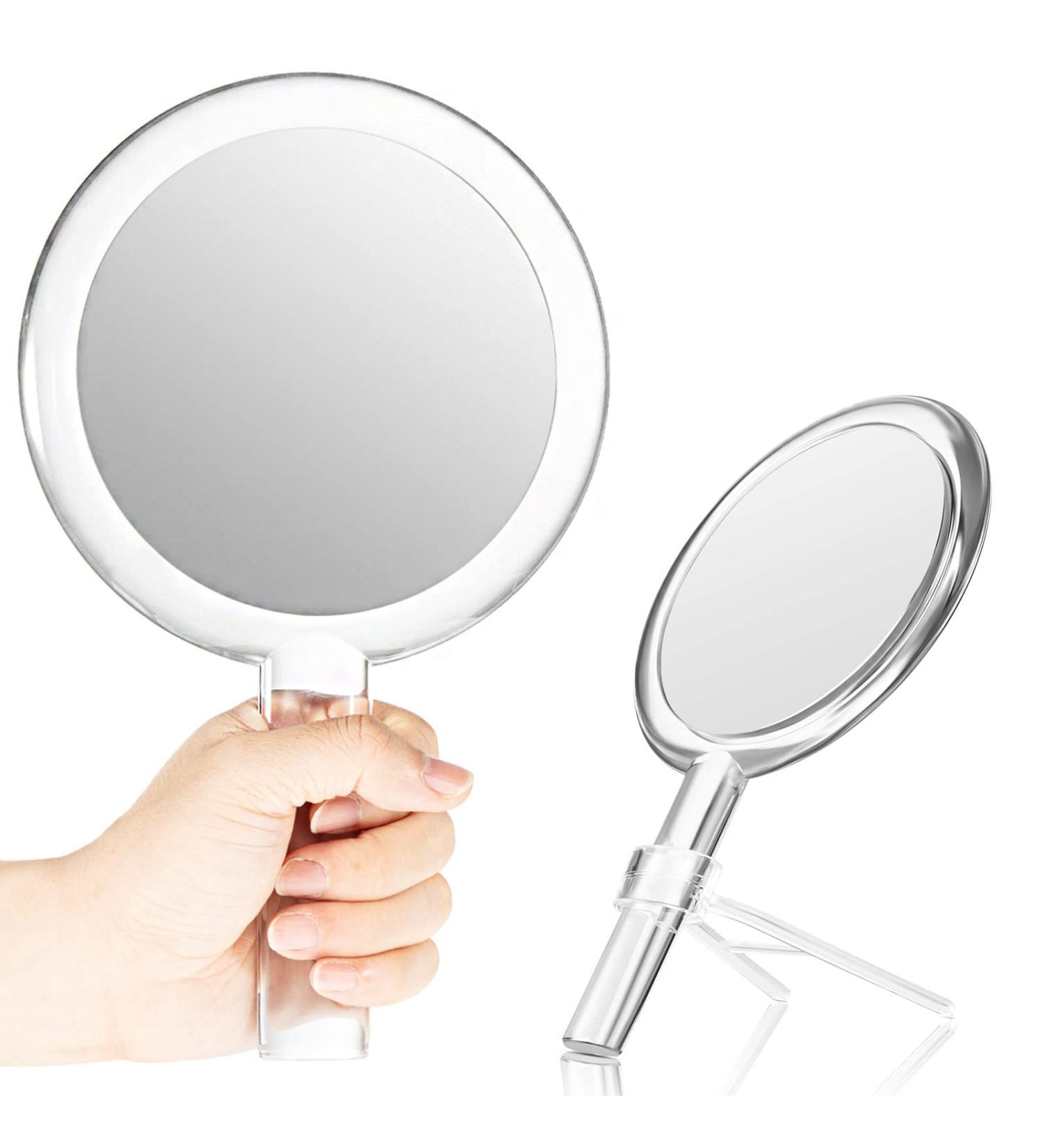 Queekay Double-Sided Handheld Mirror with Stand - 1X/10X Magnification, Clear Adjustable Round Makeup Mirror for Women - Ideal for Home and Travel - Buy Online on GoSupps.com