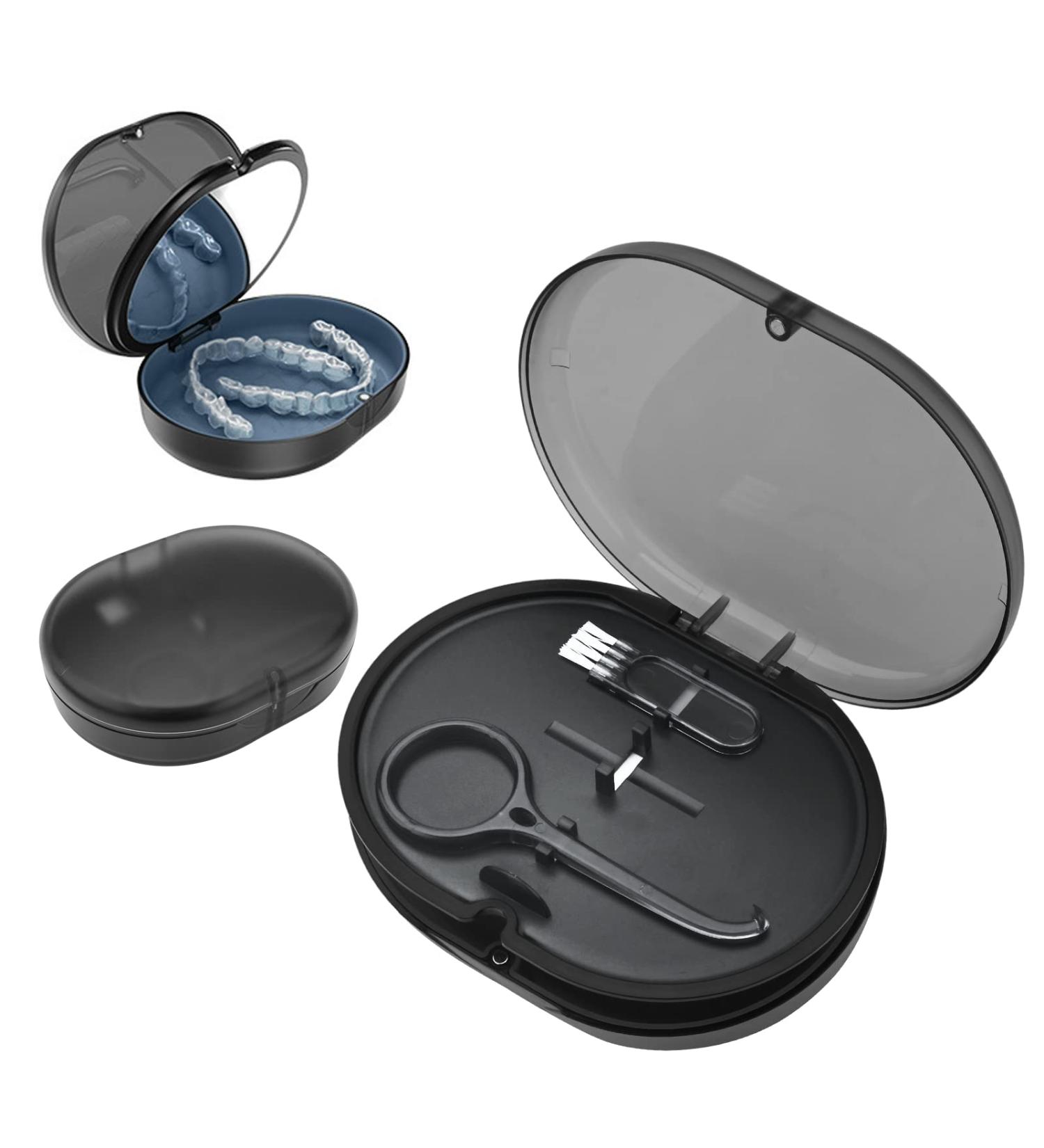 Prosthesis Box & Denture Storage: Black Retainer Container with Cleaner Brush - Ideal for International Shipping - Buy Online on GoSupps.com