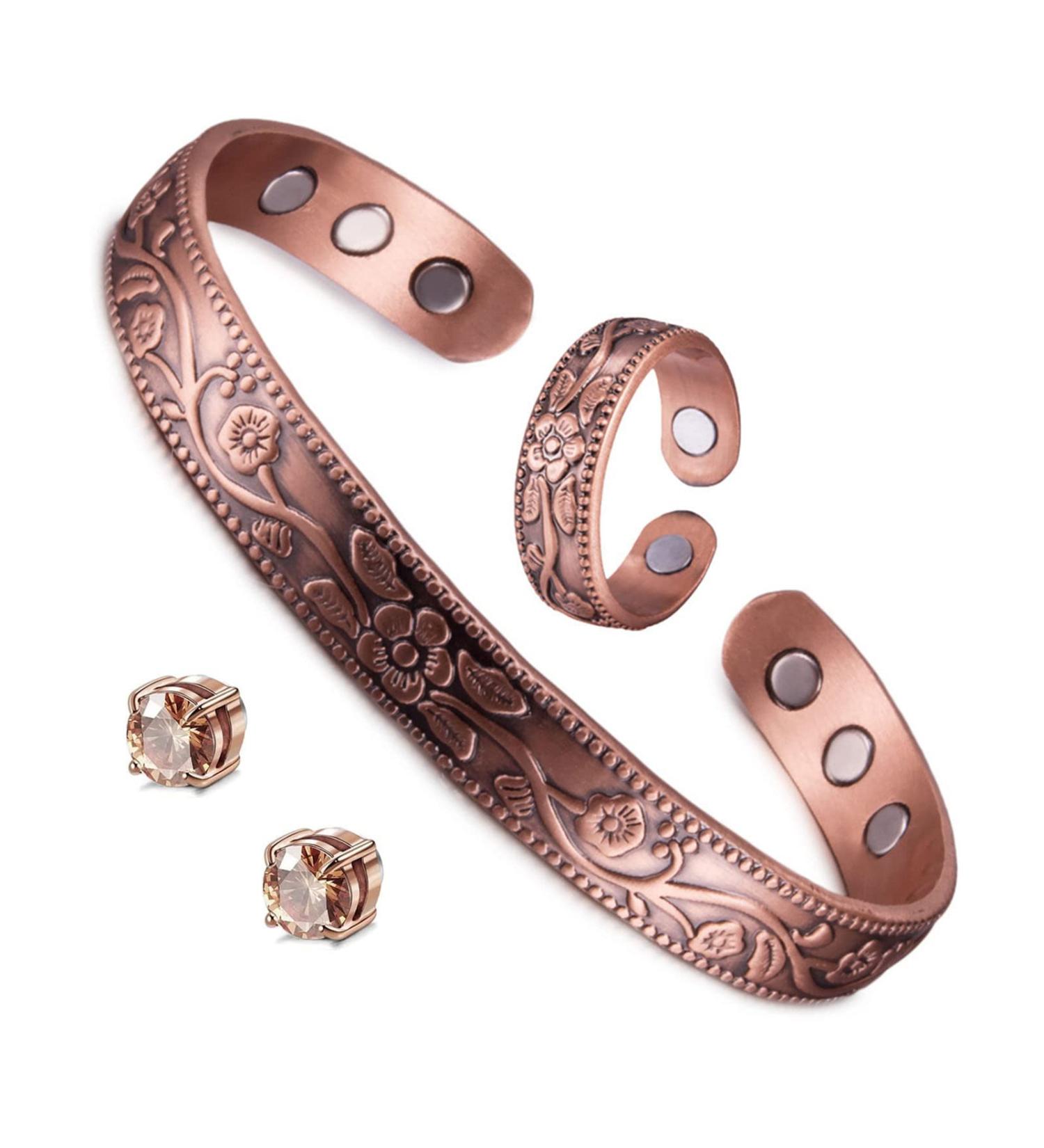 NSJDDWN Magnetic Lymph Detox Set for Women - Bracelet, Ring & Earrings for Lymphatic Drainage & Acupressure - Buy Online on GoSupps.com