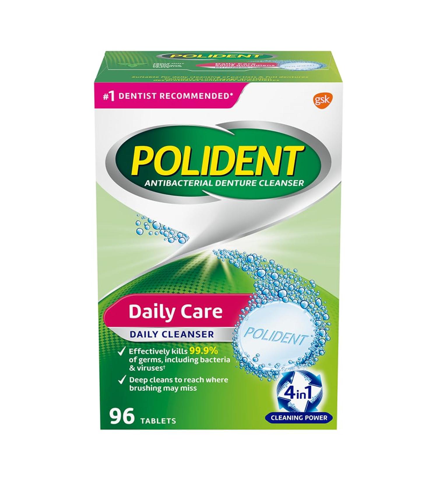 Polident Daily Denture Cleaner 4 in 1 Cleaning System Stain and Plaque Remover Triple Mint Fresh 96 Tablets (Packaging May Vary) Beauty - Buy Online on GoSupps.com