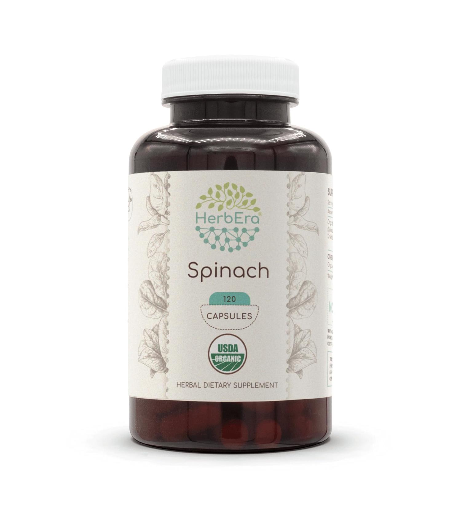 HerbEra Spinach 120 Capsules 500 mg USDA Organic Spinach (Spinacia oleracea) Dried Leaf (120 Capsules) 120 Count (Pack of 1) - Buy Online on GoSupps.com