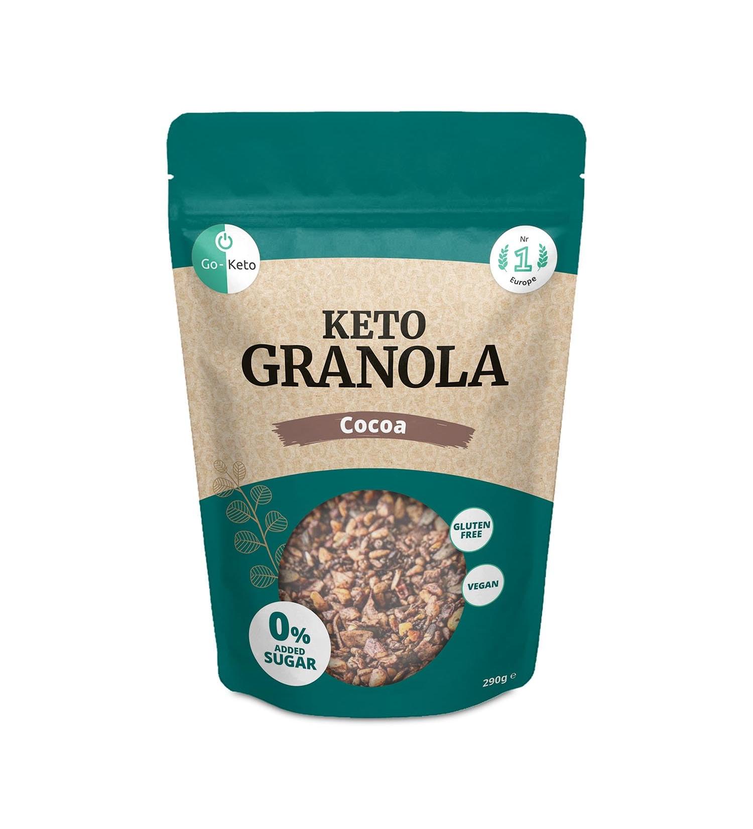 Go-Keto Keto Granola Cocoa 290g - Keto Muesli for a Keto Breakfast, with Cocoa, Walnuts, Sunflower Seeds & Pumpkin Seeds, Vegan, Gluten Free
