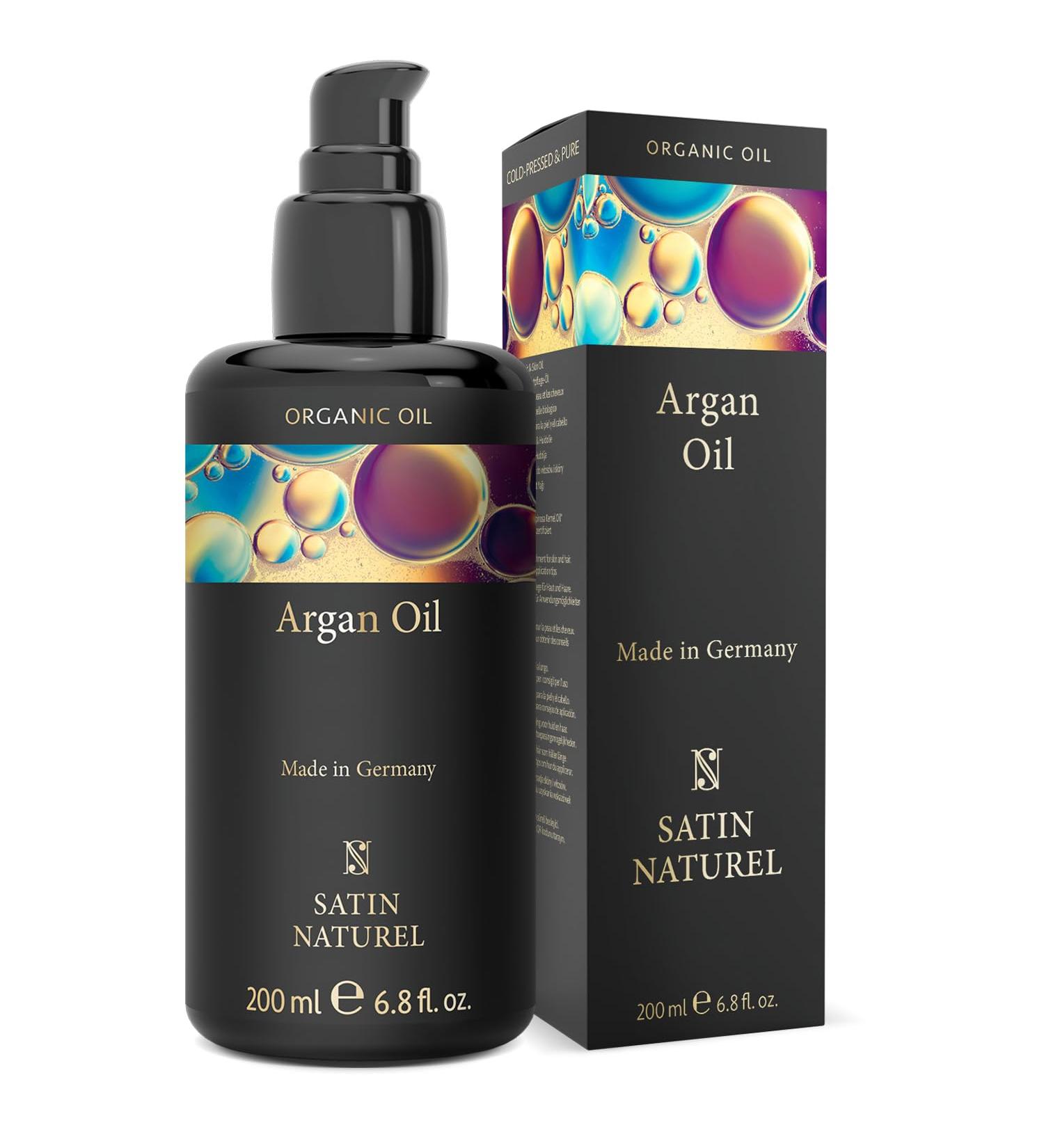 Argan Oil Hair Bio Cold-Pressed 200ml - Vegan Skin & Hair Oil for Dry Hair - Silicone & Paraben-Free - Gentle Protection in Glass Bottle - Satin Nature - Made in Germany - Buy Online on GoSupps.com