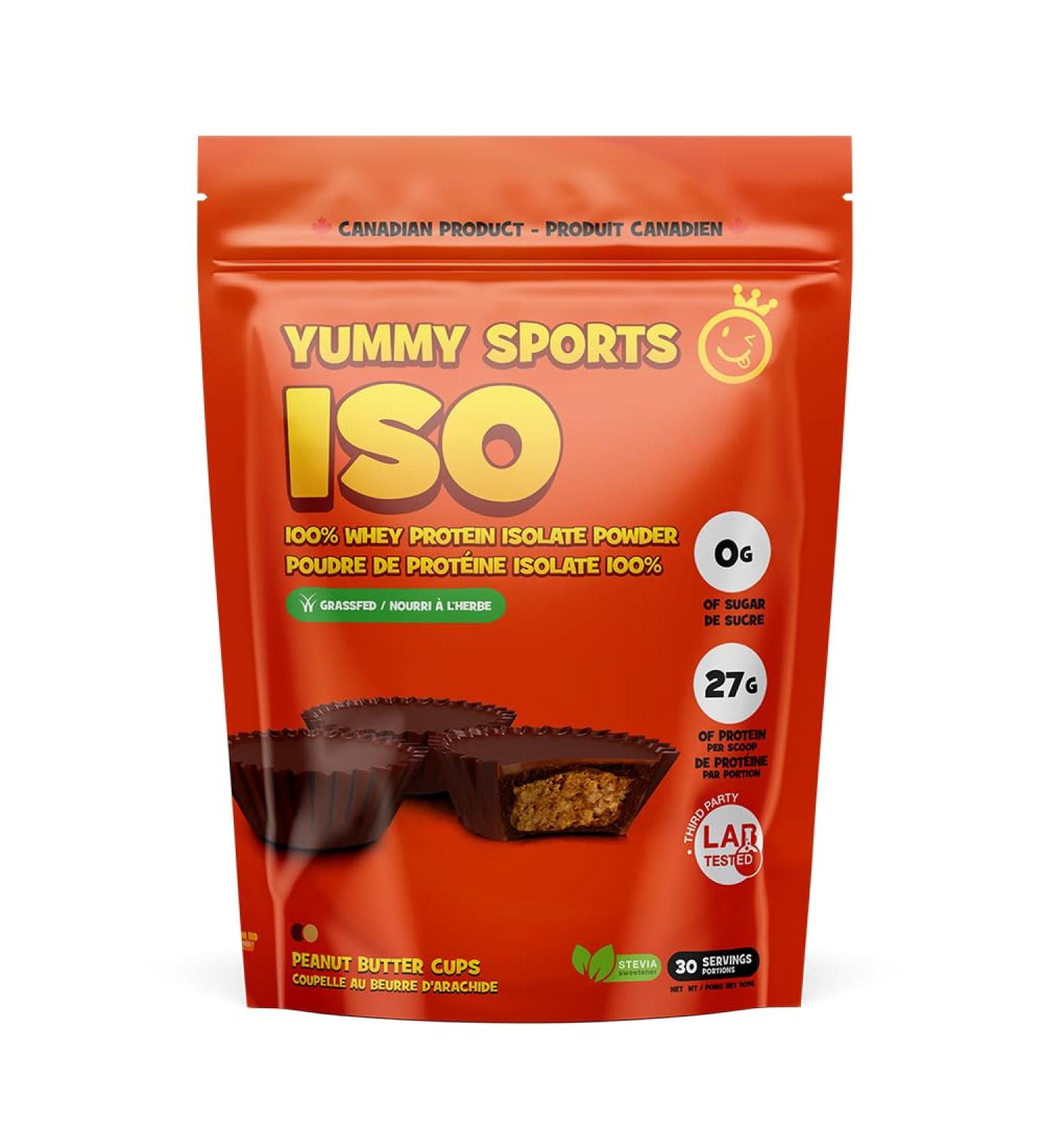 Yummy Sports Whey Protein Powder Isolate - 27g Protein Per Serving - Grass Fed Fast Absorbing Protein - Vegan Zero Sugar Keto Friendly Protein Supplement - 30 Servings 2 LBS - Peanut Butter Cups - Buy Online on GoSupps.com