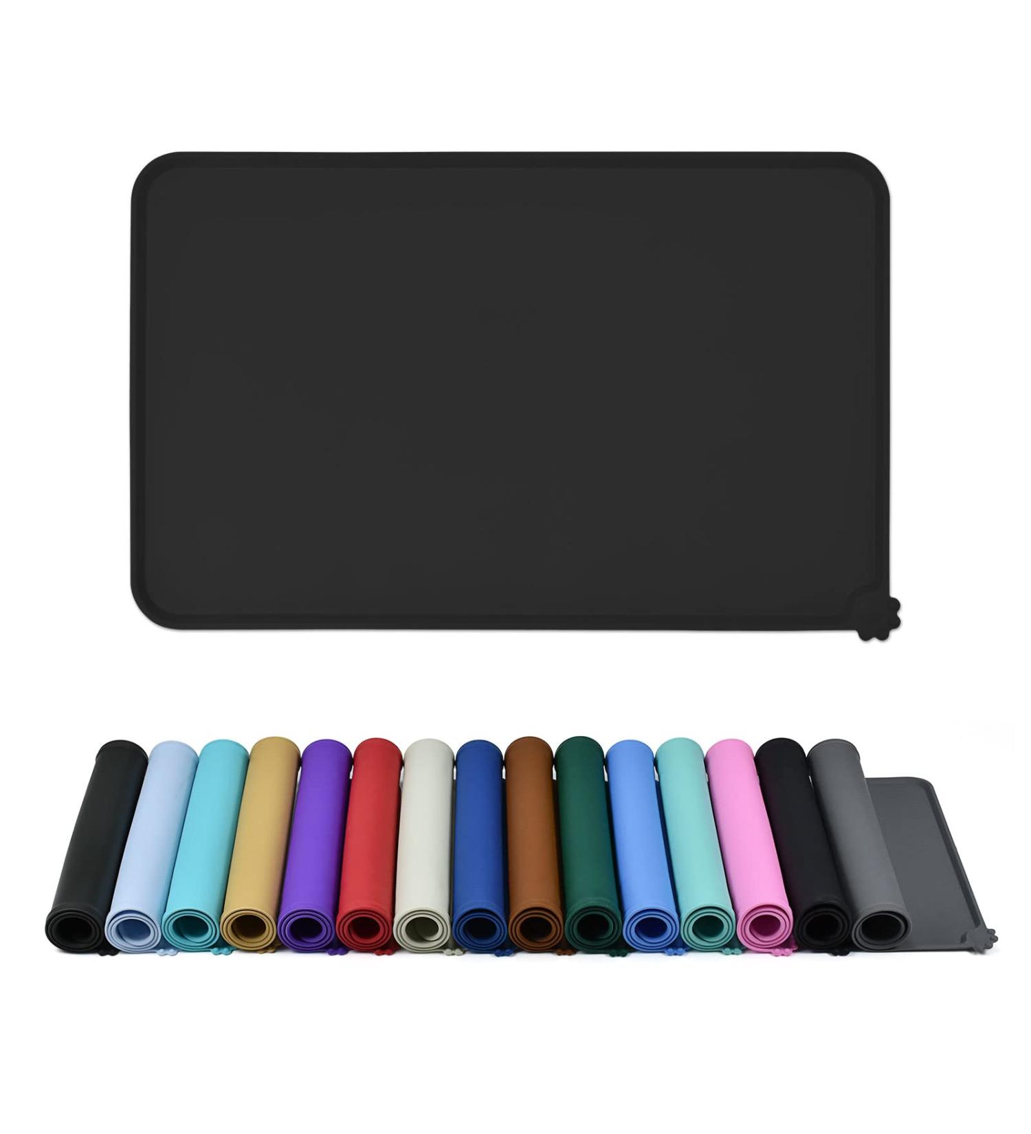 Reopet Silicone Feed Mats for Pets - Waterproof Dog & Cat Mats with Elevated Edges - 60x40 cm (1-Pack) - Coal Black - Buy Online on GoSupps.com