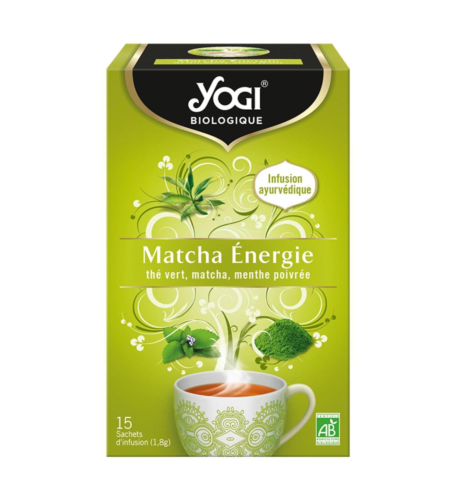 YOGI Organic Matcha Energy Green Tea 100 percent Organic Matcha and Peppermint 15 Heat Sealed Sachets and Stapless Free 21 - Buy Online on GoSupps.com