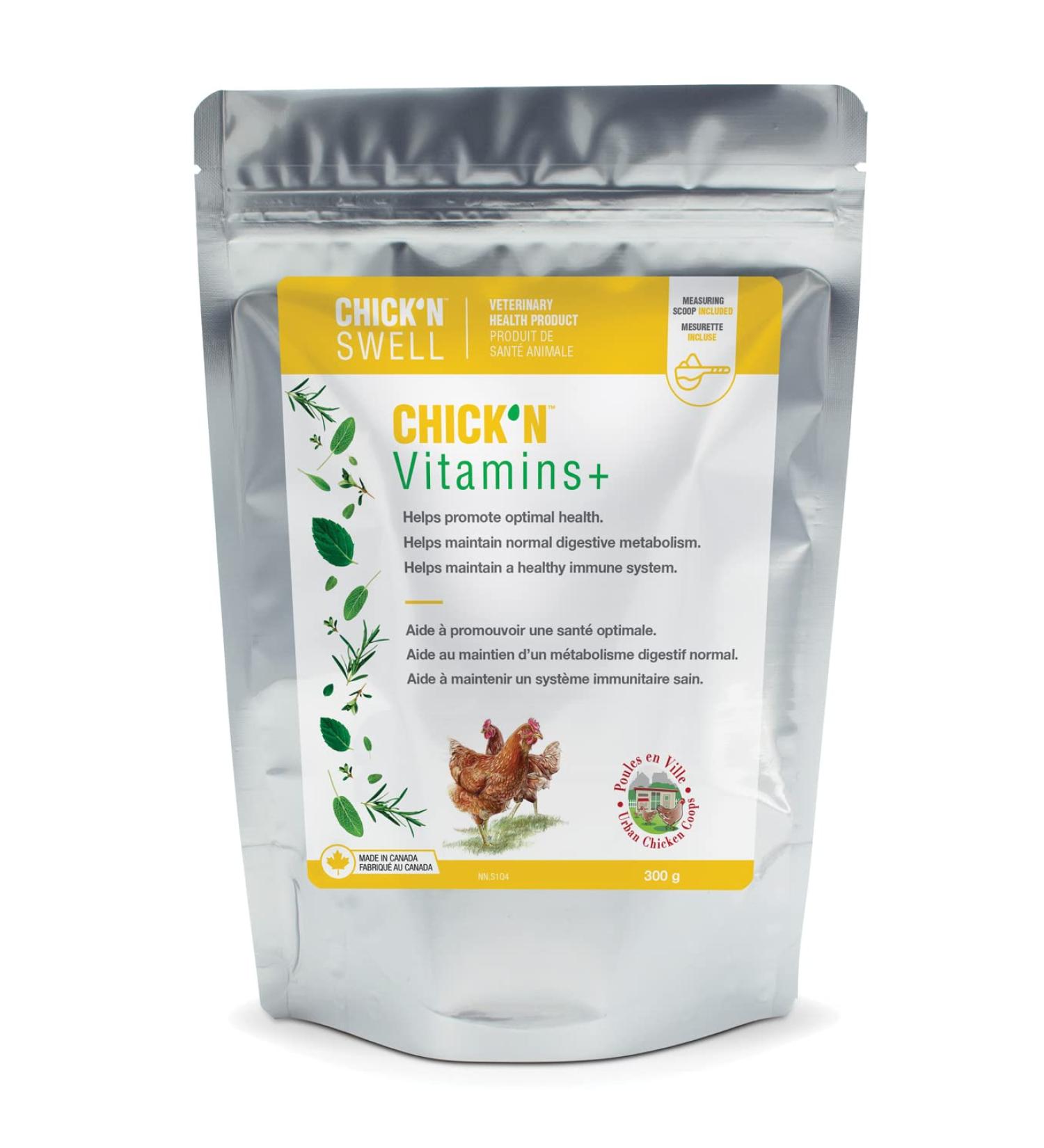 Premium Poultry Vitamins Supplement Chick N Vitamins+ from Chick N Swell Brand- for Optimal Health Support for Poultry of All Ages. 300 g (Makes 300 liters) Made in Canada. - Buy Online on GoSupps.com