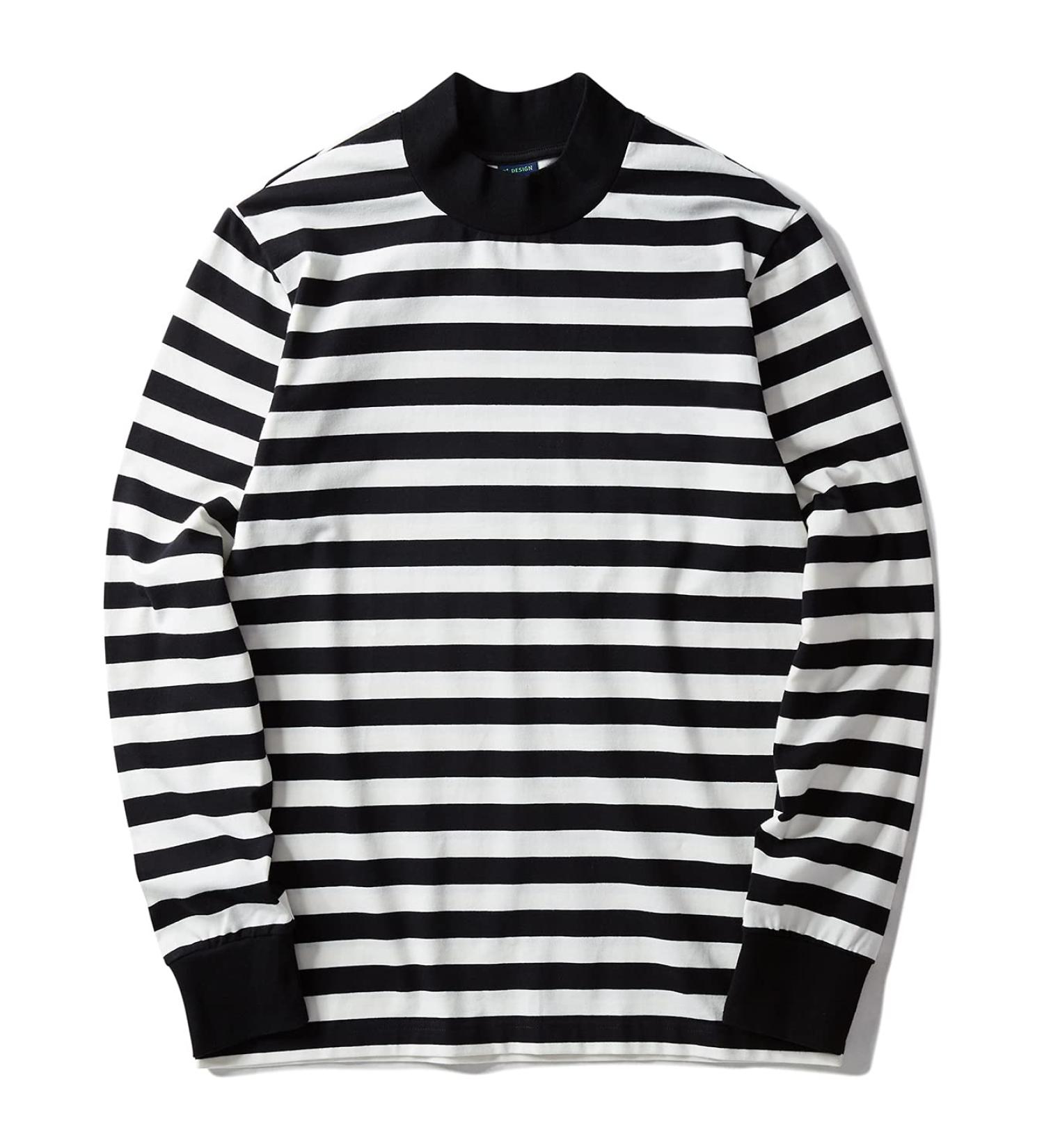 Zengjo Men's Striped Long Sleeve Mock Turtleneck Shirt - Black & White | Medium - Buy Online on GoSupps.com