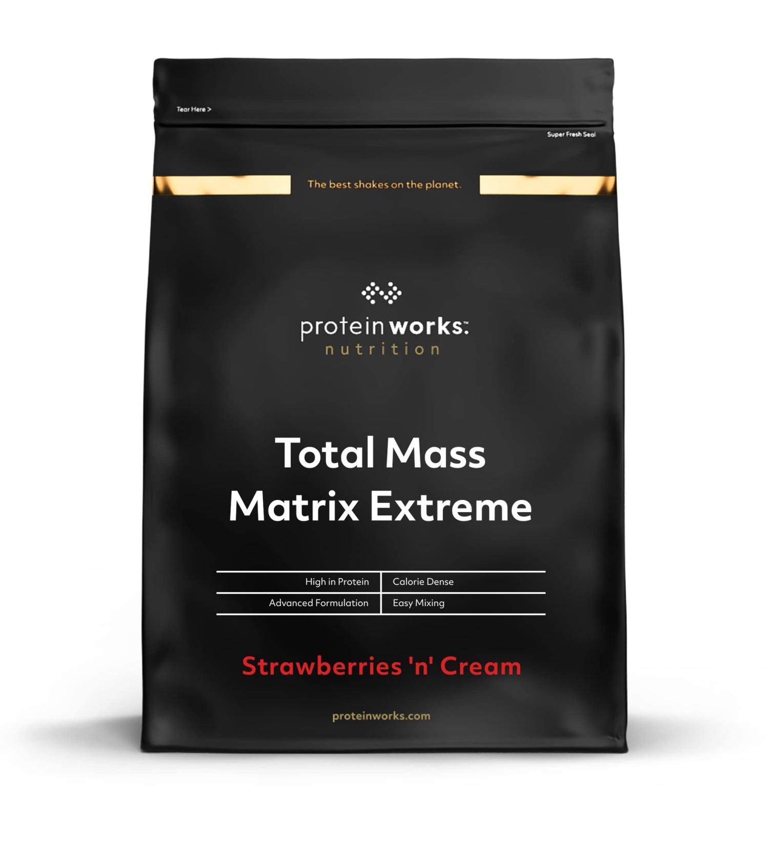 THE PROTEIN WORKS Total Mass Matrix Extreme Protein Powder | Strawberry Cream | Mass Gain | High Calorie Weight Gain | With Glutamine Creatine and Vitamins | THE PROTEIN WORKS | 1.3kg - Buy Online on GoSupps.com