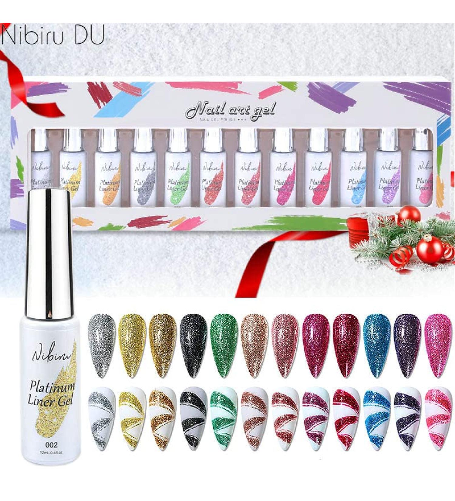 Gel Liner Nail Polish 12 Colors Kit for Hook Painting Shiny Varnish Platinum NAI Art for Christmas - Buy Online on GoSupps.com