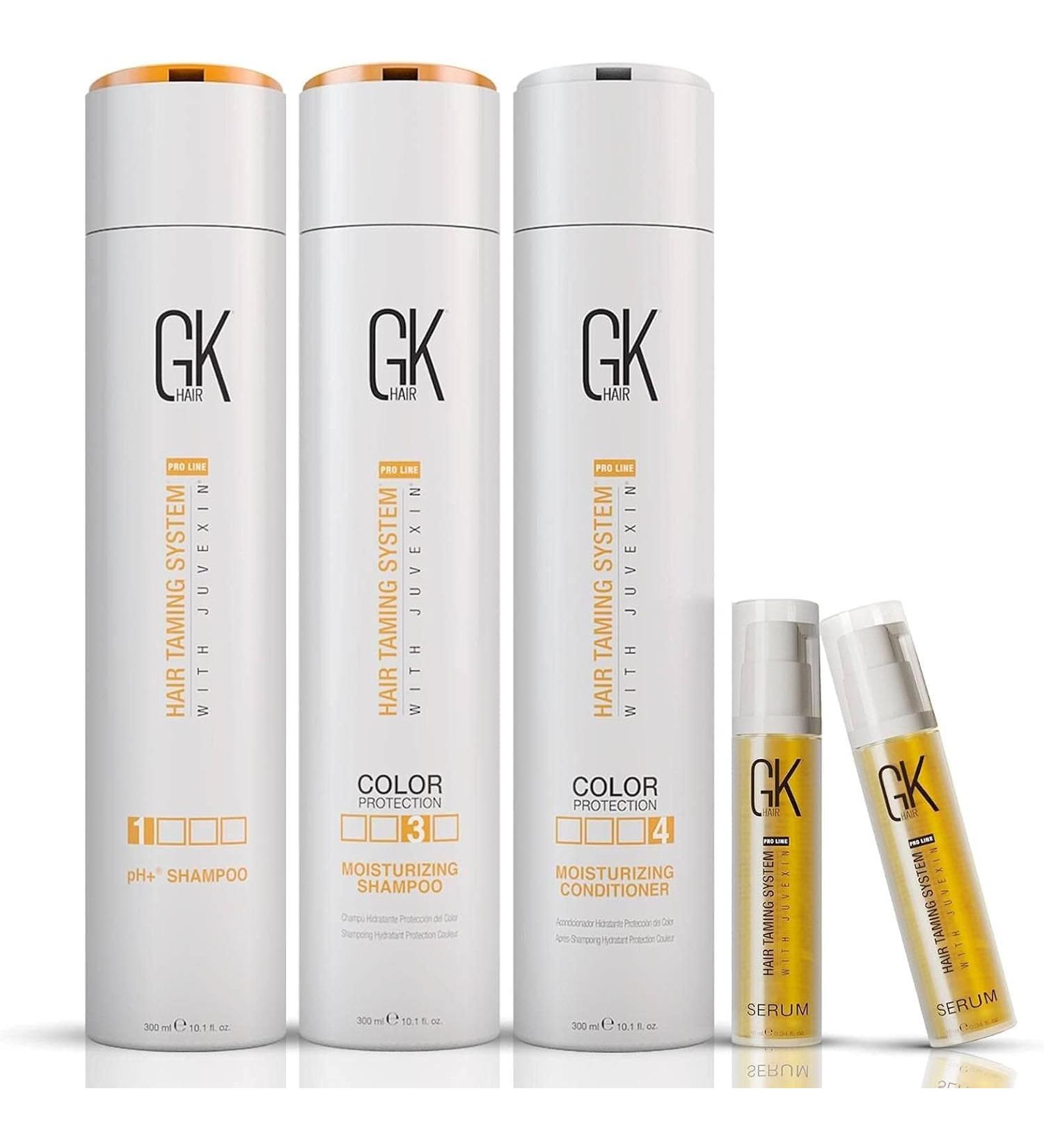 GK HAIR Global Keratin Moisturizing Shampoo Moisturizing Conditioner pH+ Clarifying Shampoo 300 ml and serum pack of 2 10 ml Organic oil extracts - Buy Online on GoSupps.com