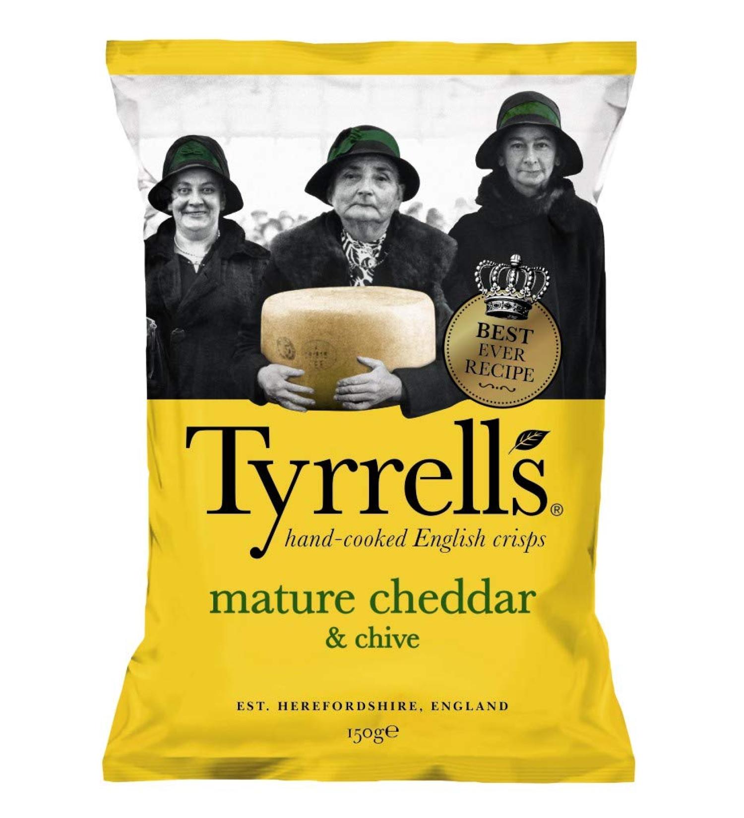 Tyrrells Tyrrells Hand Baked English Chips - Potato Flavour 150g - Cheddar & Mature Chives - 12 Boxes