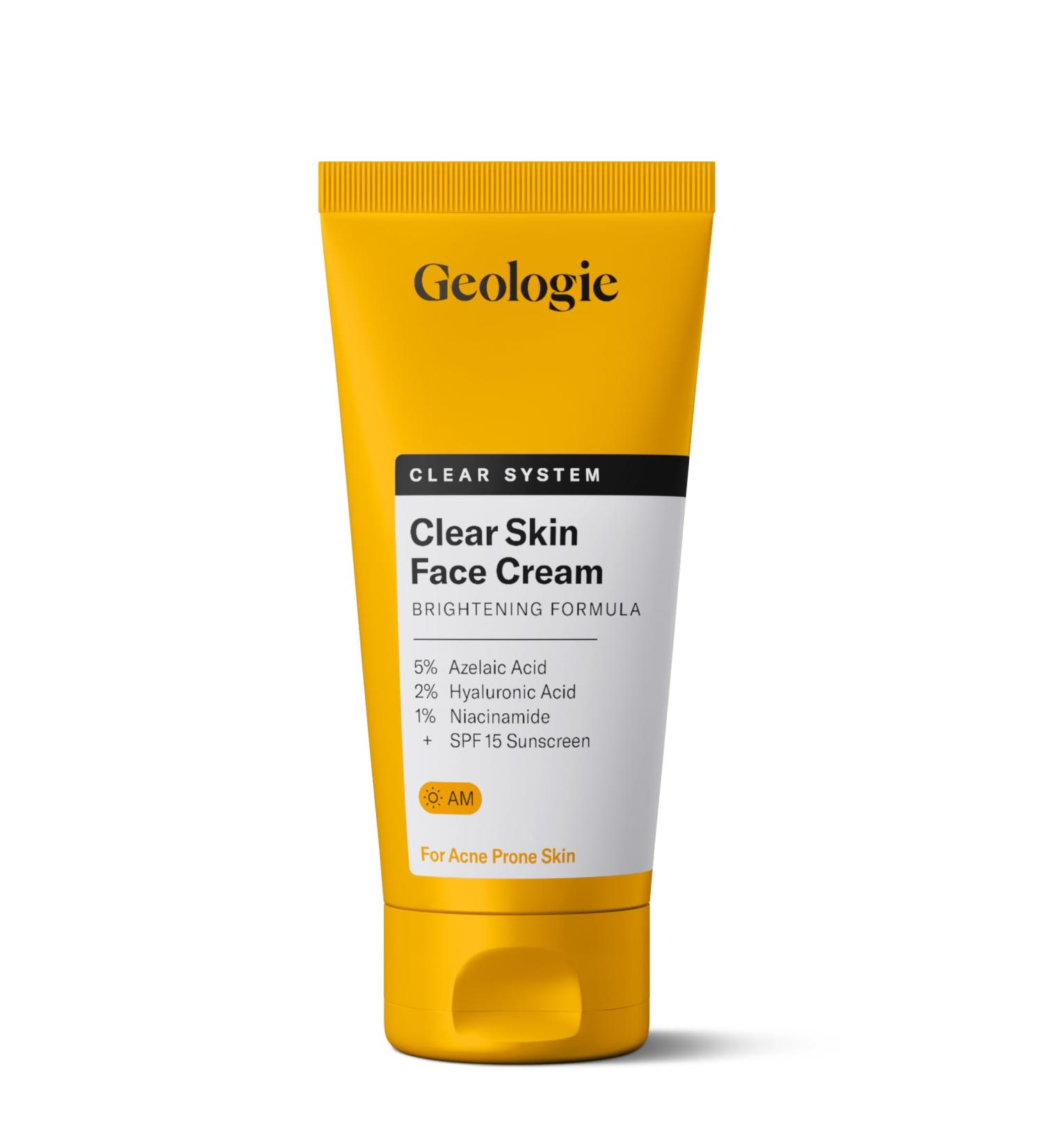 Geologie Clear Skin Face Cream | Clear System Daily Moisturizer with SPF15 for Acne-Prone Skin | Azelaic Acid Niacinamide & Hyaluronic Acid | Lightweight & Oil Free | 60 ML 2 Fl Oz (Pack of 1) - Buy Online on GoSupps.com