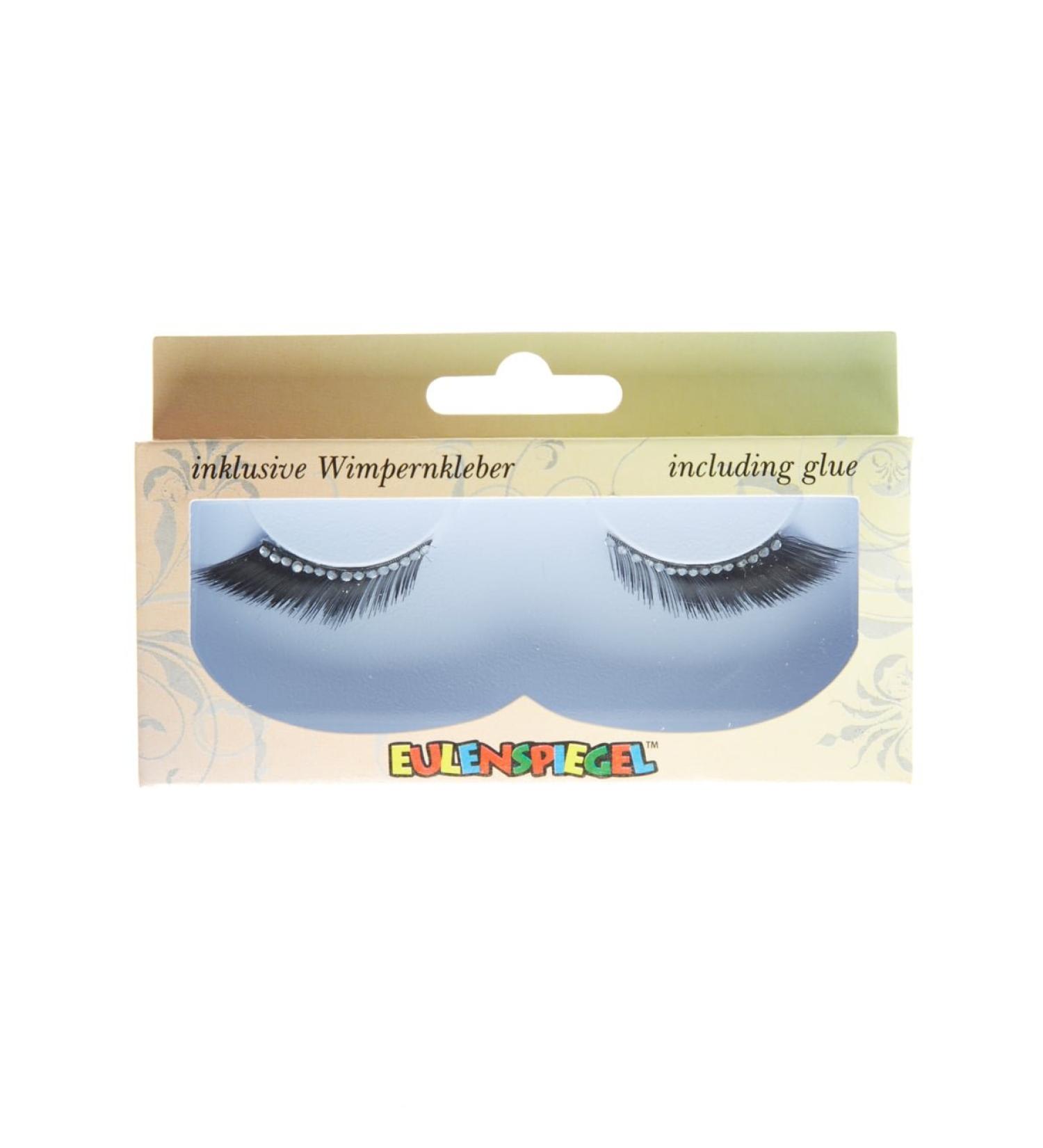 Eulenspiegel 000908 - Eyelashes black with rhinestone band 1 ml special eyelash glue instructions