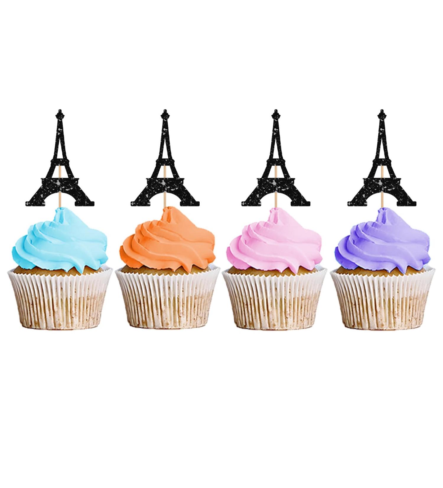 Eiffel Tower Cupcake Toppers Wedding Party Decor Bridal Shower Dessert Cupcake Toppers Paris Themed Birthday Party Decoration - Black Glitter - Buy Online on GoSupps.com