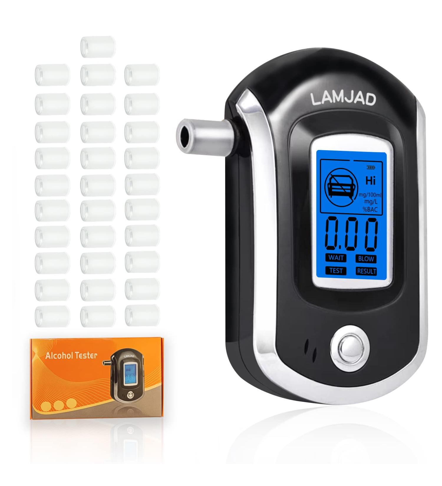 LAMJAD AT6000 Breathalyzer | Professional Police Grade Tester with LCD Screen and 31 Mouthpieces - Buy Online on GoSupps.com