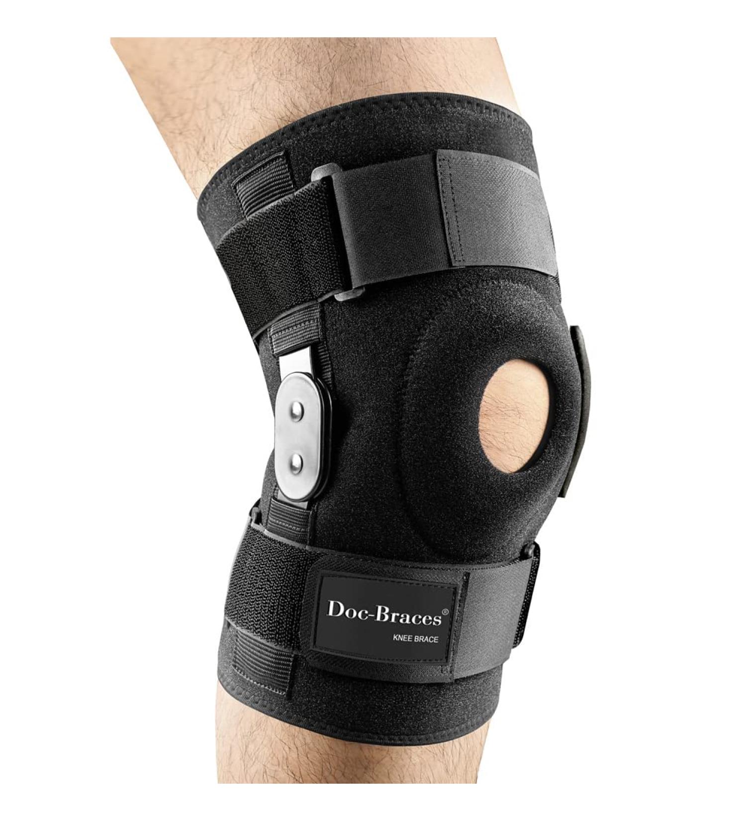 DocBraces Hinged Knee Brace for Knee Pain Adjustable Compression Knee Support Brace for Men & Women Open Patella Knee Wrap for Swollen Meniscus Tear ACL PCL Joint Pain Relief Injury Recovery X-Large Black - Buy Online on GoSupps.com