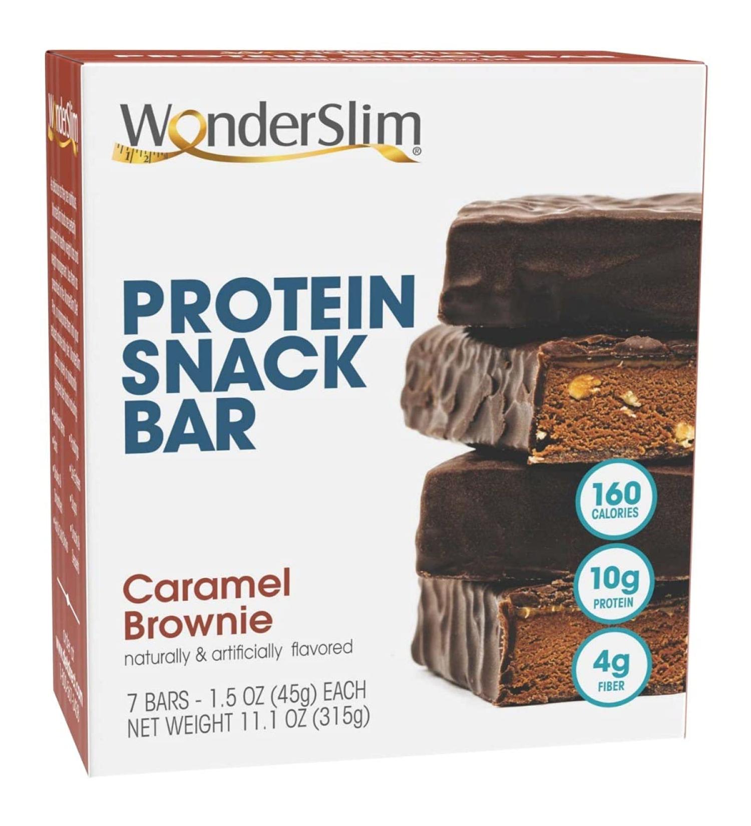 WonderSlim High Protein Snack Bar - Caramel Brownie Nut | Low Calorie, 10g Protein, 4g Fiber (7ct) - Buy Online on GoSupps.com