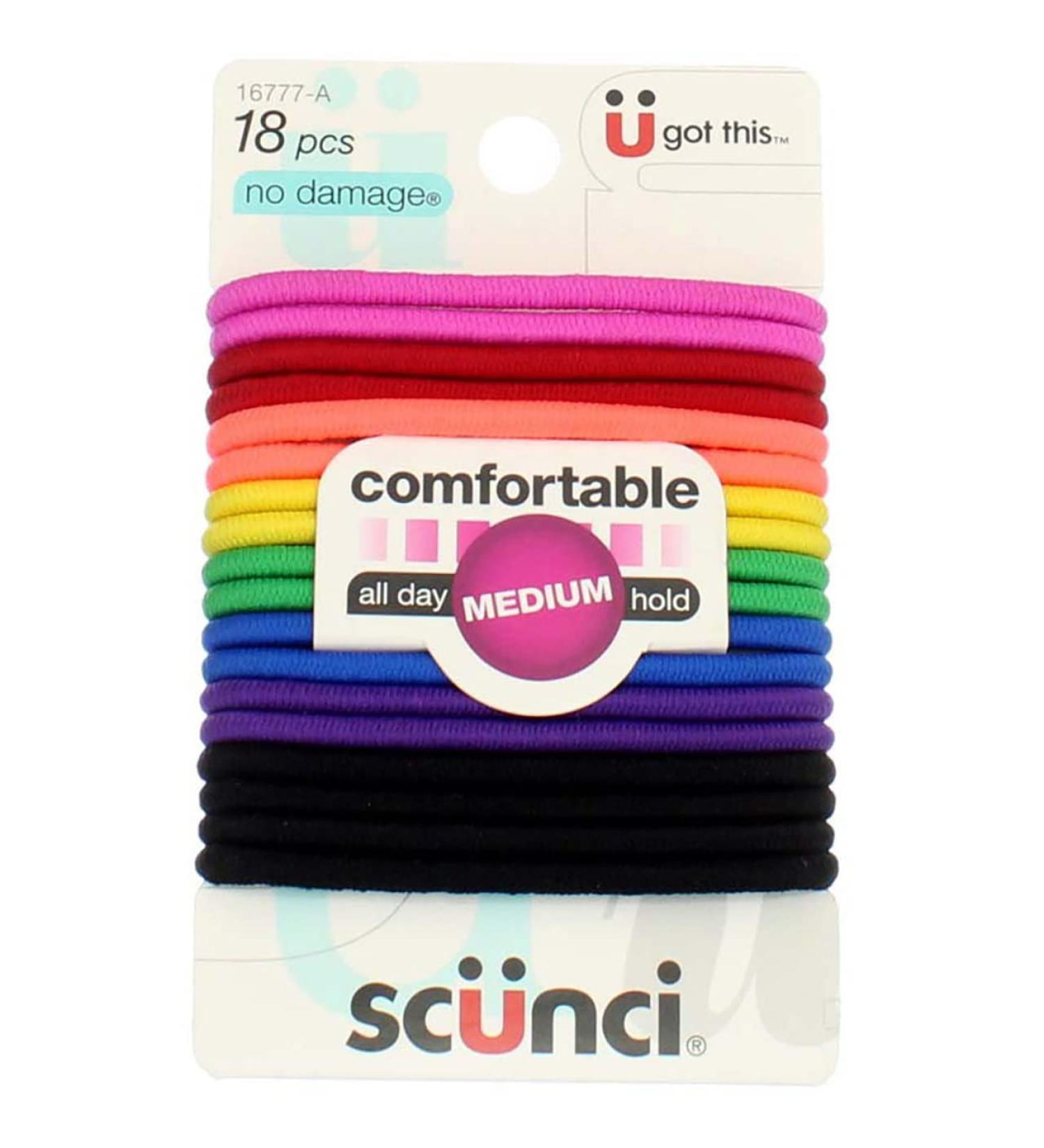 Scunci No Damage Hair Elastics - 18 Bright Medium Hold Bands for All-Day Comfort - Buy Online on GoSupps.com