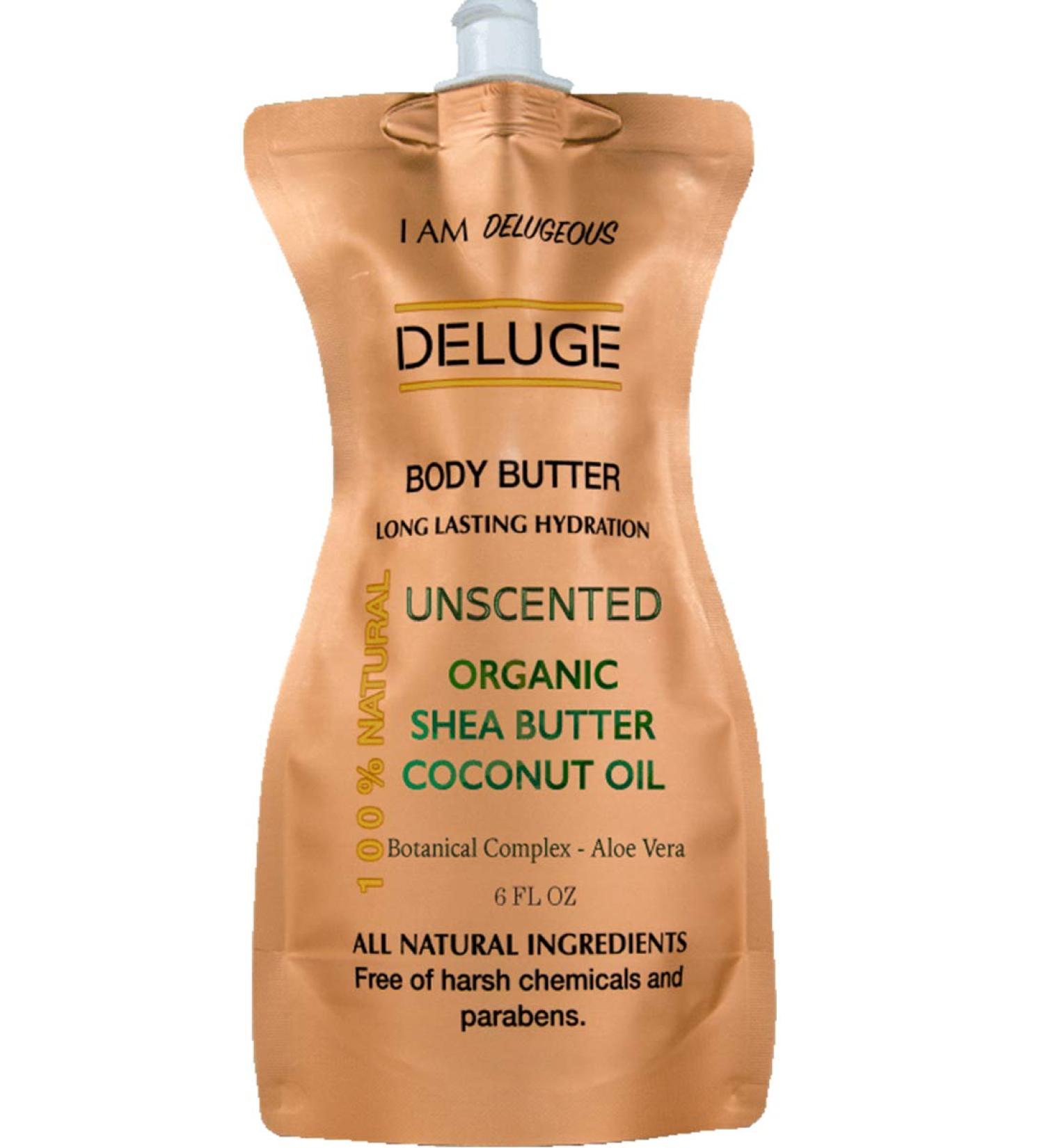DELUGE Unscented Body Butter with Organic Shea Butter & Coconut Oil - 6 oz | Fragrance-Free, Cruelty-Free, Eco-Friendly - Buy Online on GoSupps.com