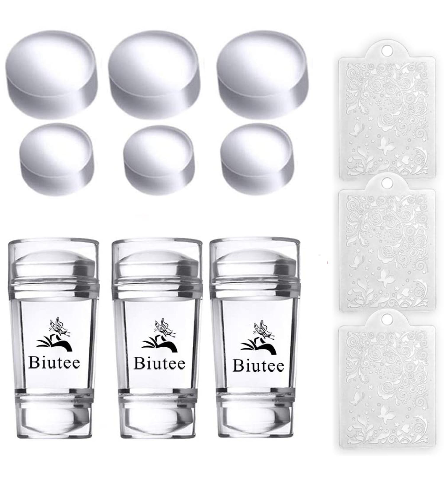 Biutee Clear Jelly Nail Art Stamper Set - Dual Head Silicone Stamper with 3 Scrapers - Manicure Nail Art Tool (12 Pcs) - Buy Online on GoSupps.com