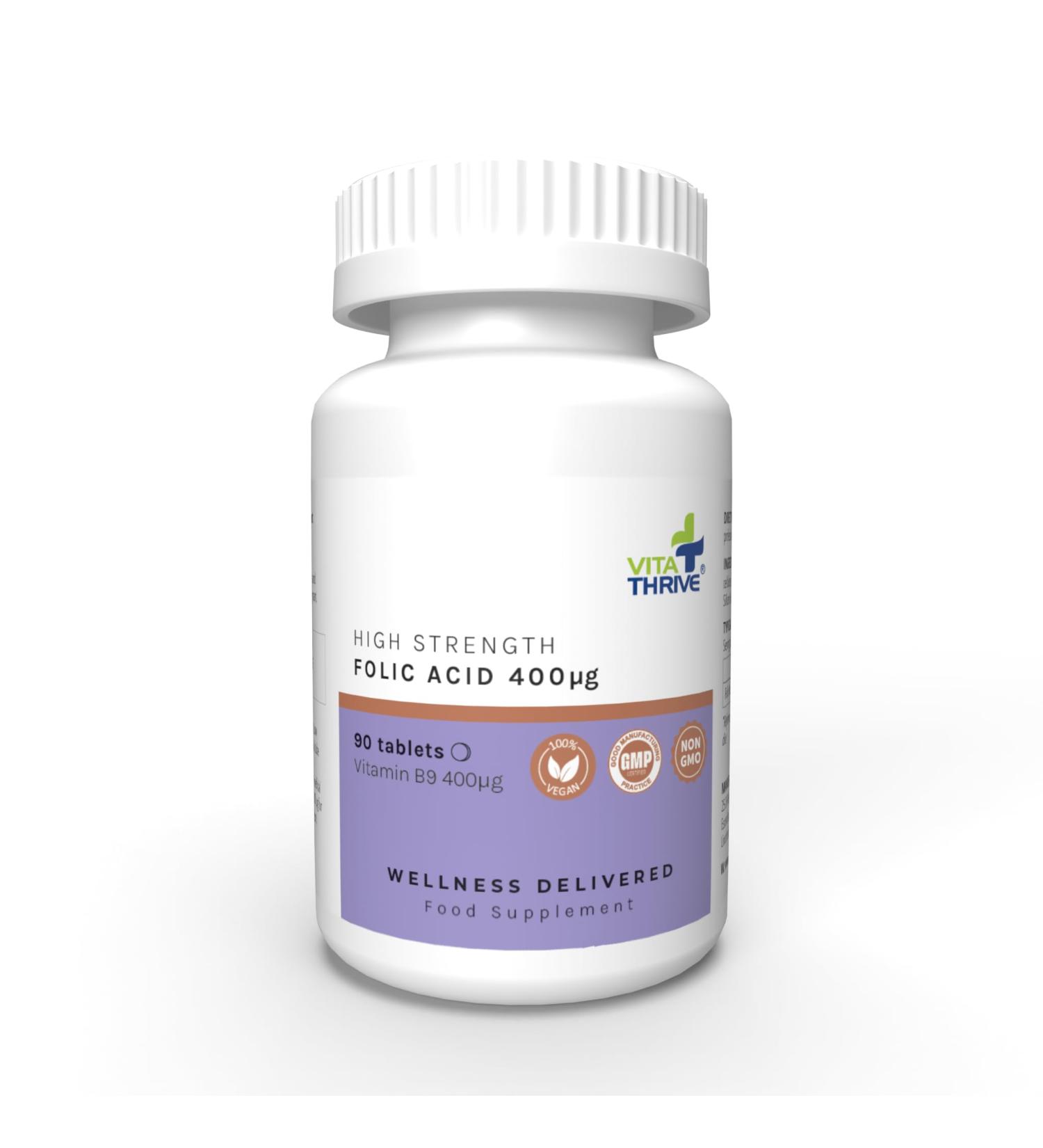 VitaThrive Folic Acid 400mcg 90 Tablets - Essential Supplement for Energy and Wellness - Buy Online on GoSupps.com