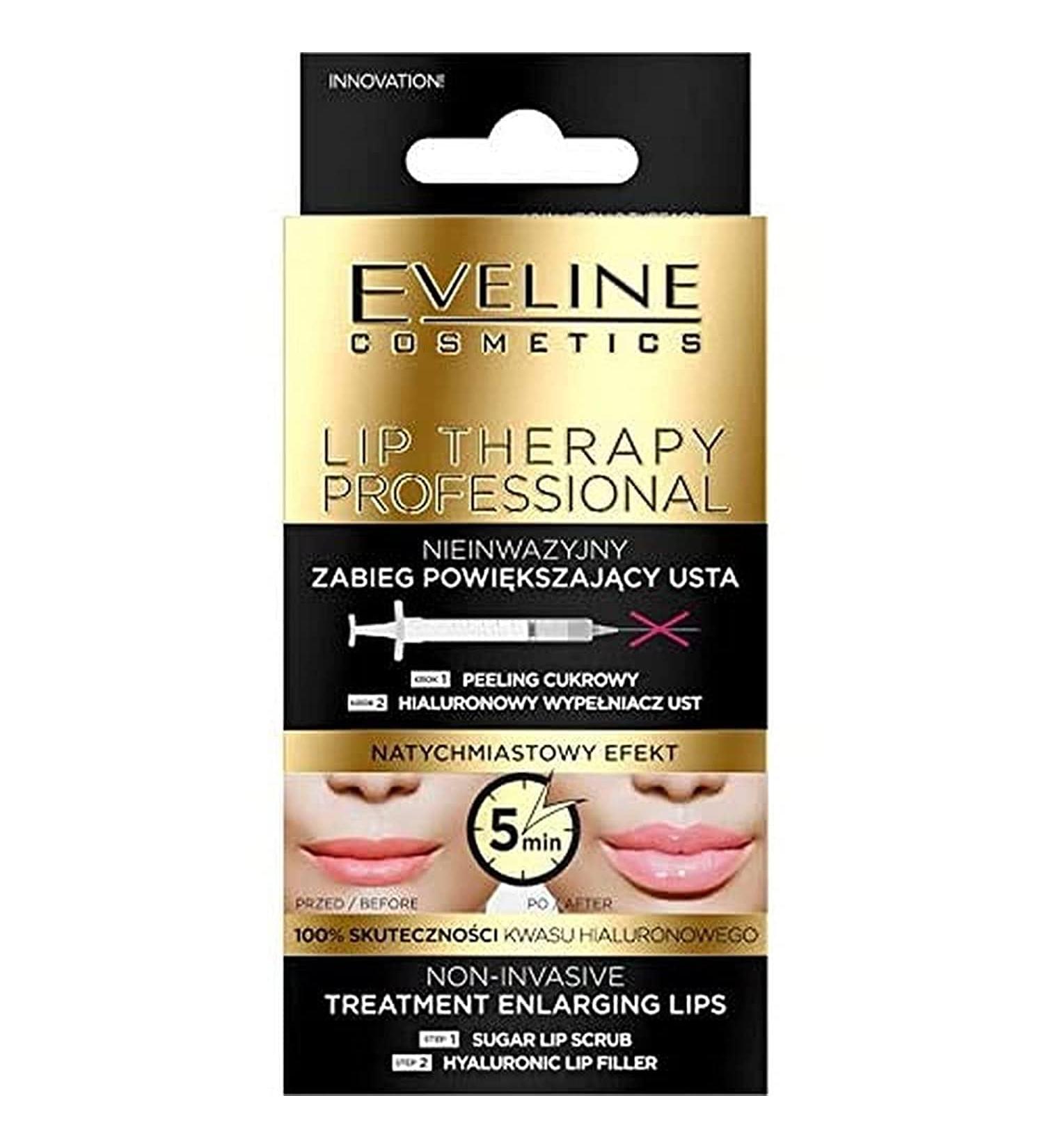 Eveline Cosmetics Lip Therapy: Professional Non-Invasive Lip Enlargement Treatment 2-in-1 - Sugar Lip Scrub & Hyaluronic Lip Filler - 7ml & 12ml | Buy Online with International Shipping - Buy Online on GoSupps.com