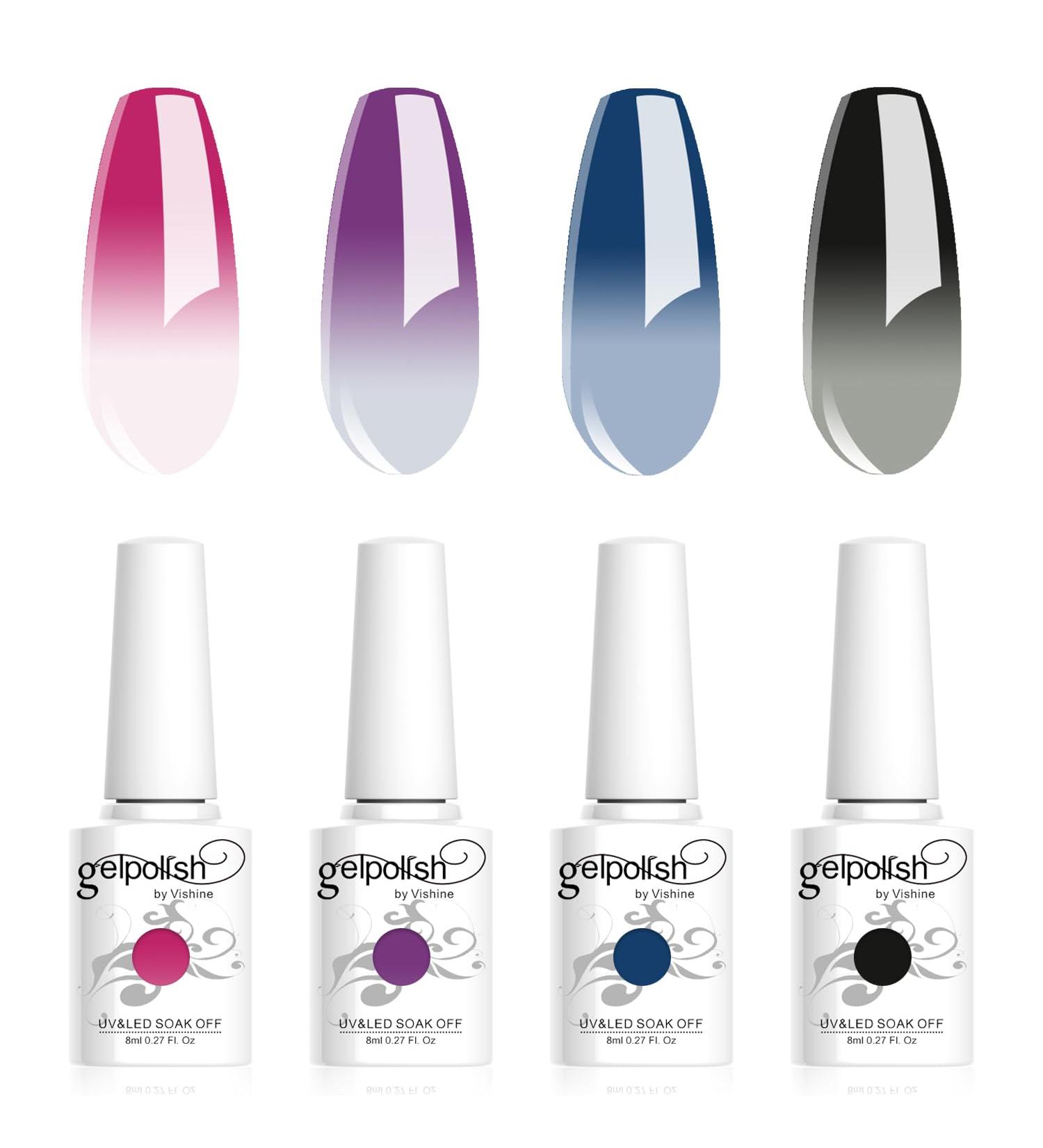 Vishine Gel Nail Polish Set -4 Color Changing Gel Nail Polish Set Pink Red Blue Purple Gray Color Changing Gel Polish Soak Off UV LED Thermal Temperature Art C041 - Buy Online on GoSupps.com
