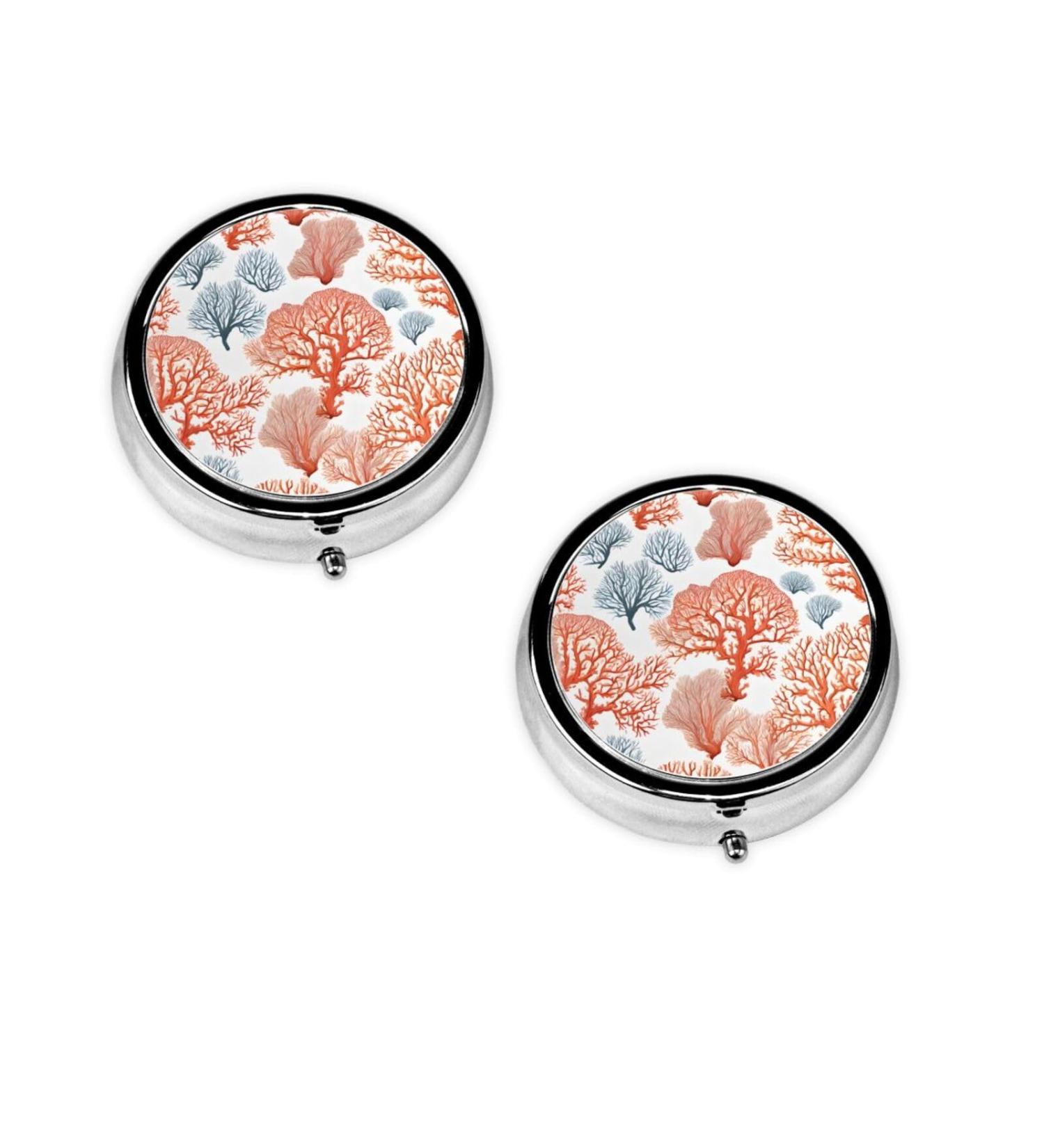 Coral Reef Round Pill Box - 3 Compartment Portable Travel Medicine Organizer | Mini Decorative Pill Case for Vitamins & Tablets - Buy Online on GoSupps.com