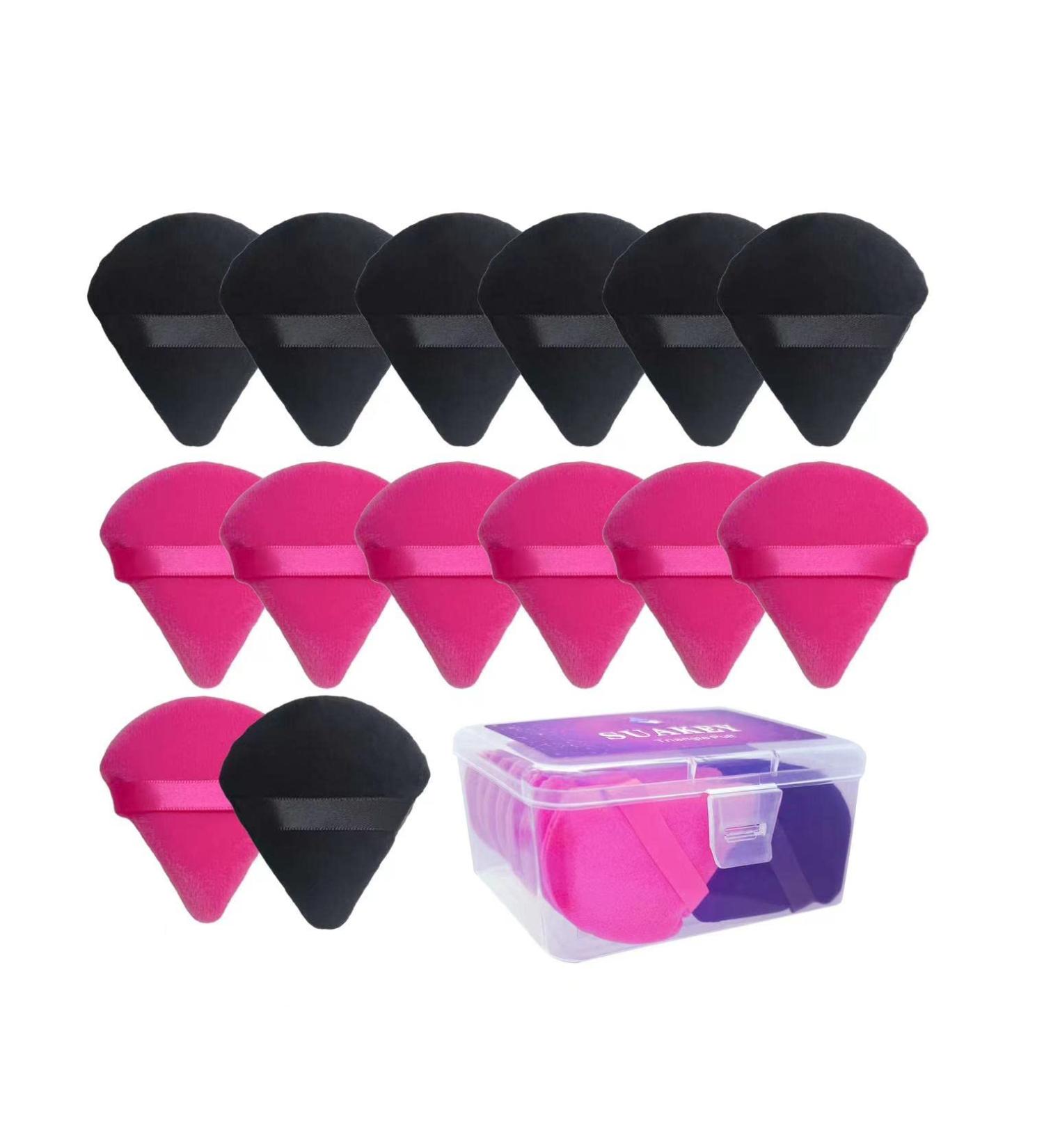 14 Pieces Cotton Velour Powder Makeup Sponge Set | Washable Reusable Triangle Puffs - Black & Red - Buy Online on GoSupps.com