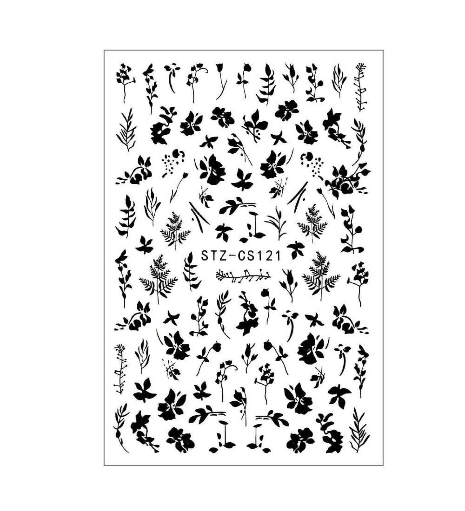 Decor Botanical Adhesive Decal Simple Plant 3D Flowers Leaf Black White Nail Stickers(black) - Buy Online on GoSupps.com