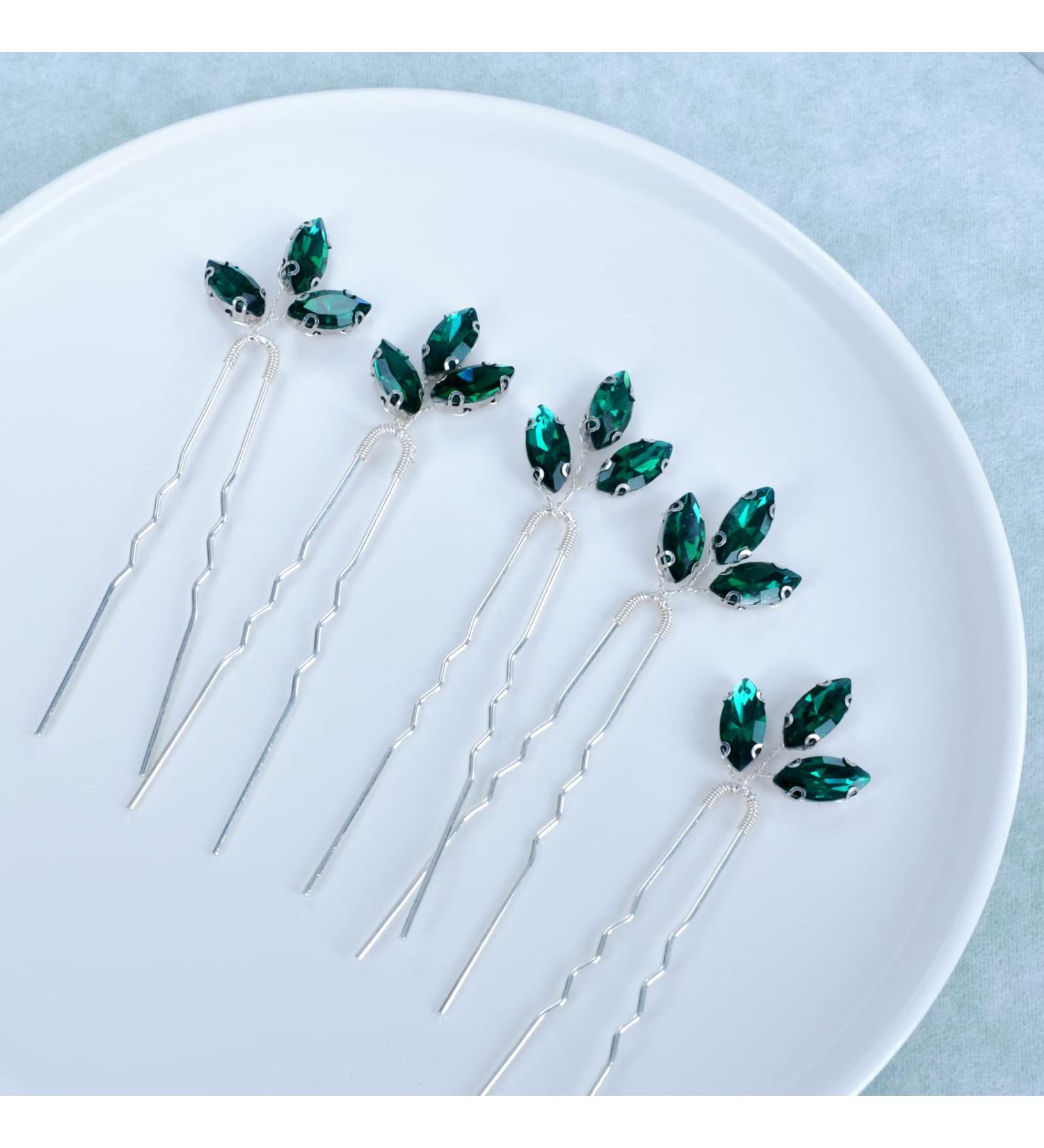 Green Rhinestone Bride Hair Accessories - 5 Pack Crystal Bobby Pins for Bridesmaids and Wedding Hair Pieces - Buy Online on GoSupps.com