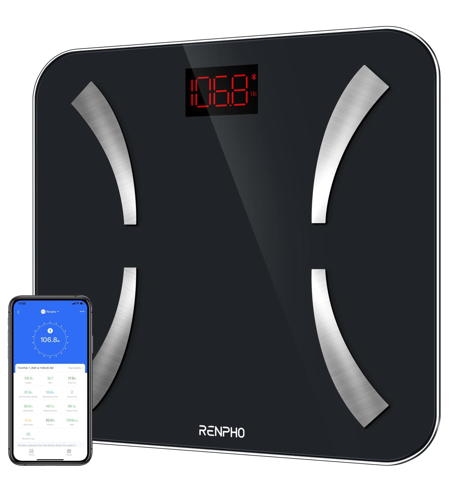 RENPHO Smart Body Fat Scale - Digital Bathroom Scale for Body Weight, BMI, Muscle Mass - Sync with Fitness App - 11x11 Inch 400lbs - Buy Online on GoSupps.com