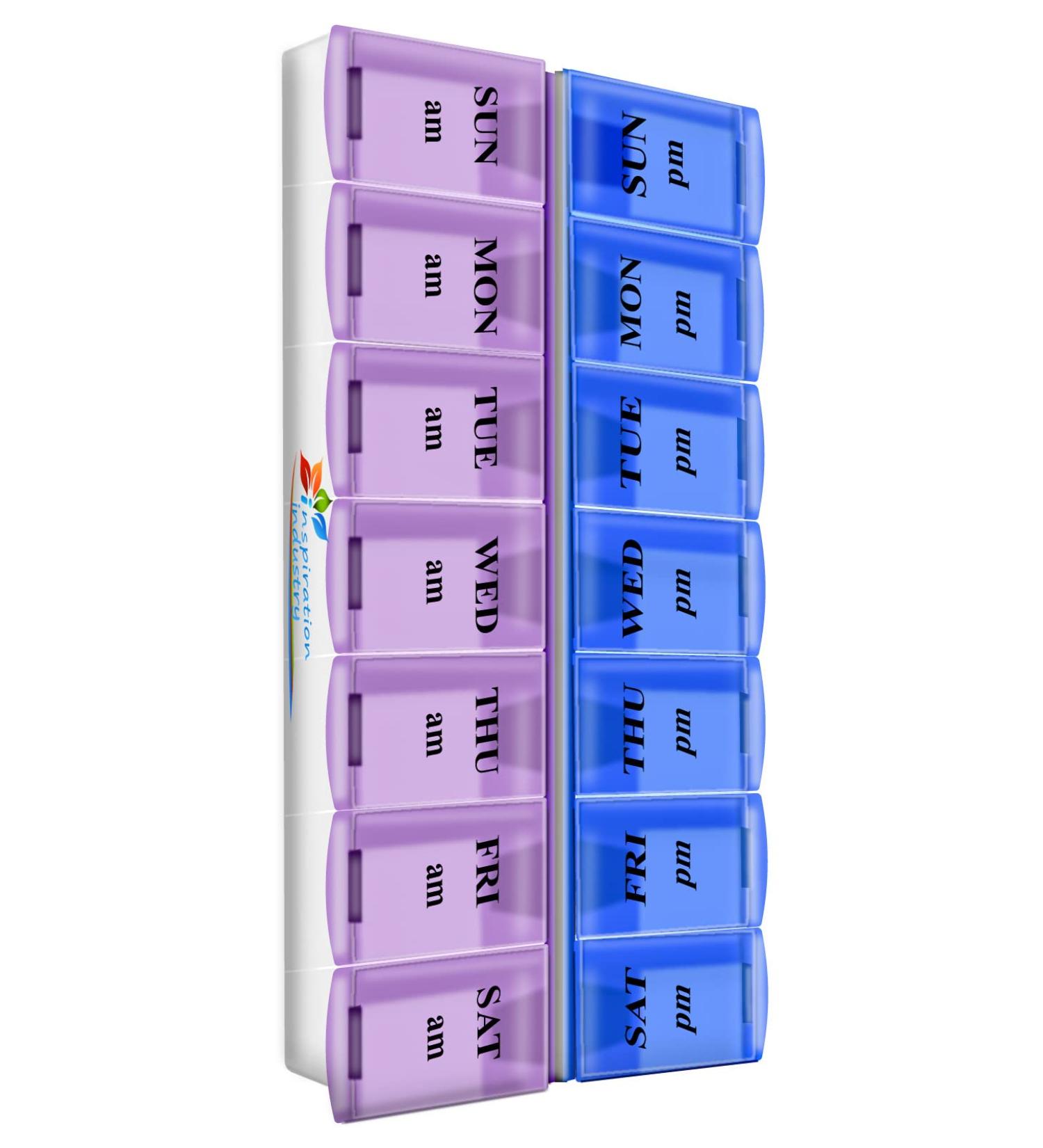 14 Compartment Pill Organizer Box - 7-Day AM/PM Medicine Reminder with Snap Lids for Pills & Vitamins | Inspirations - Buy Online on GoSupps.com